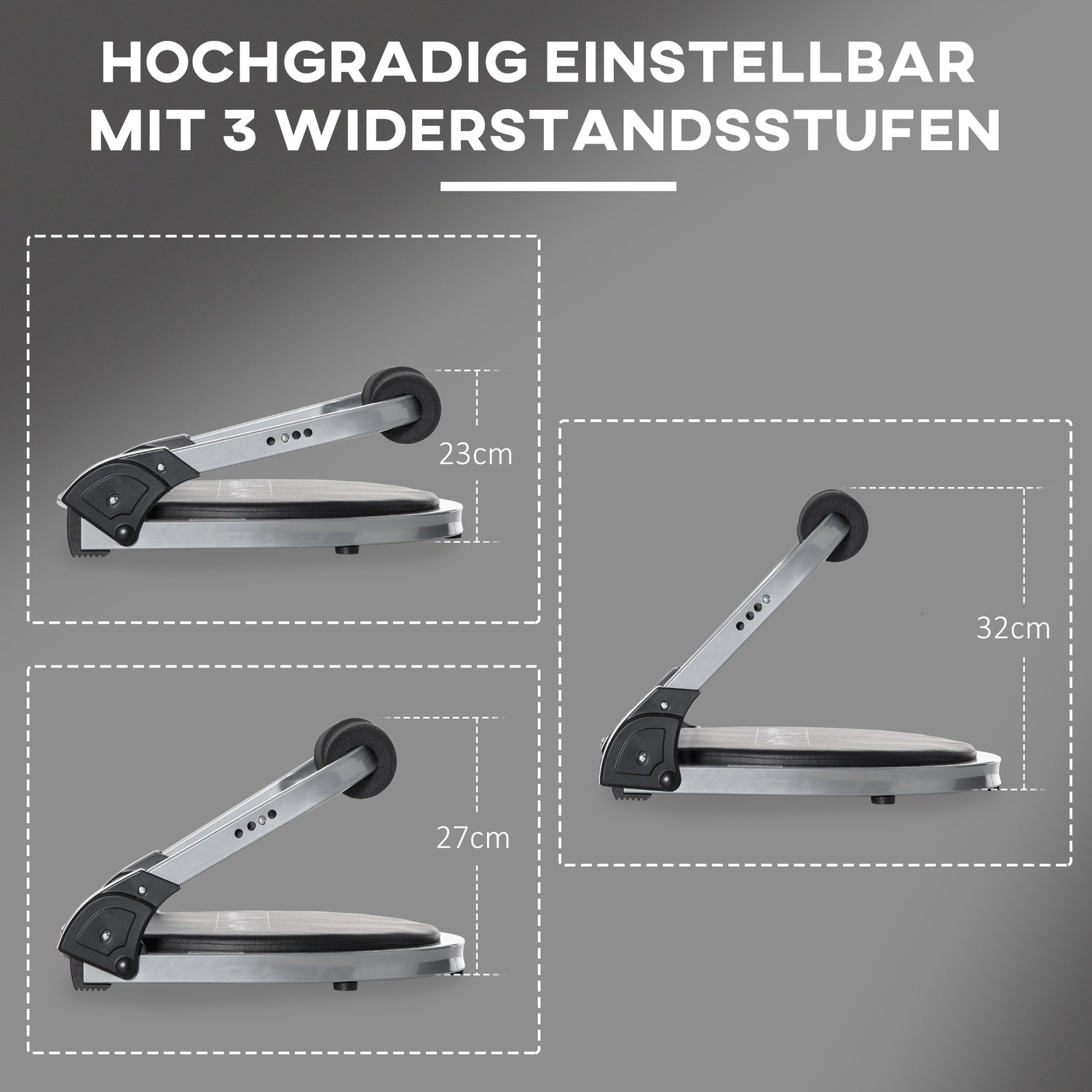 Fällbar magträning med kudde, justerbar höjd, stål