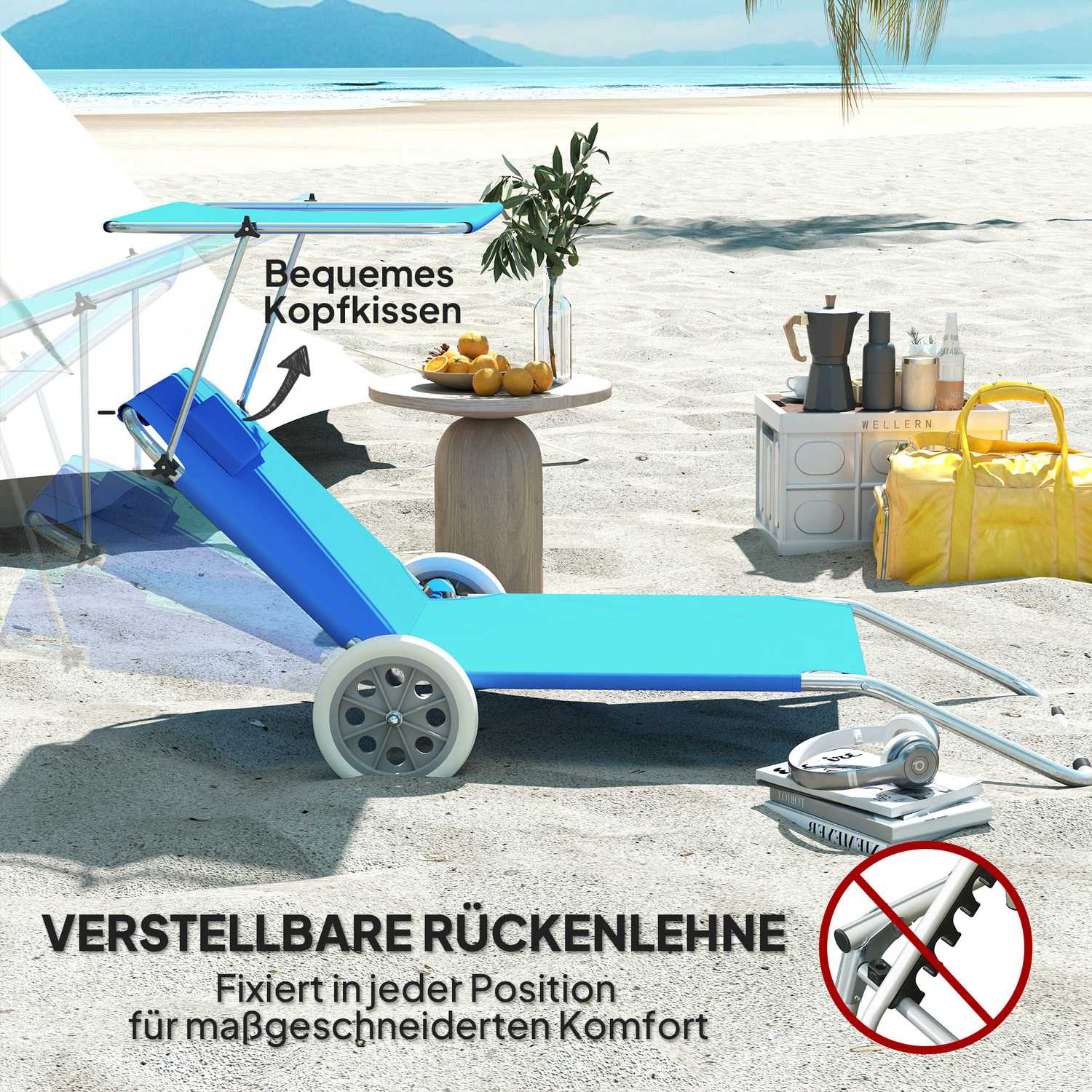 Skládací sada lehátek, odolná vůči povětrnostním vlivům, nastavitelná, modrá