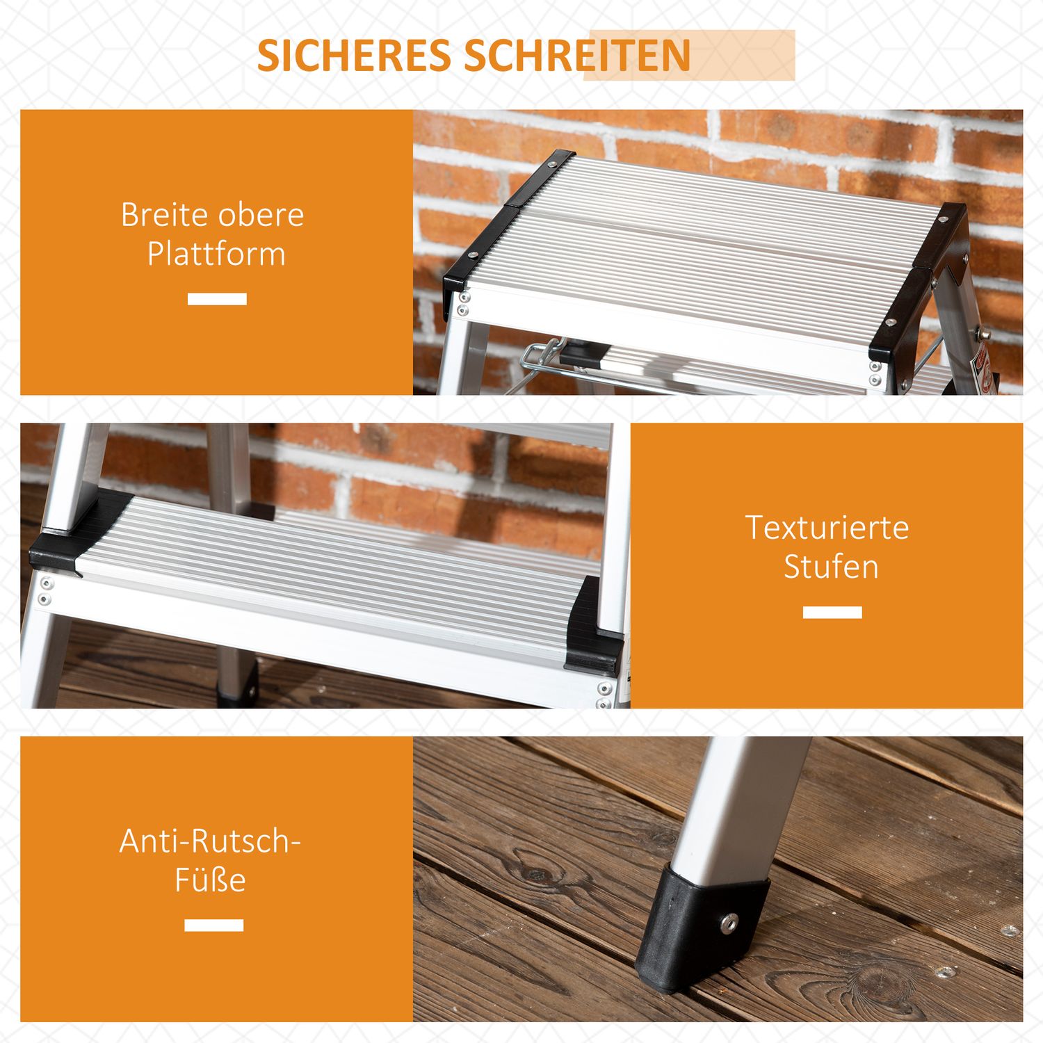 Fällbar stege i aluminium, utrymmesbesparande, 3 steg, halkfri