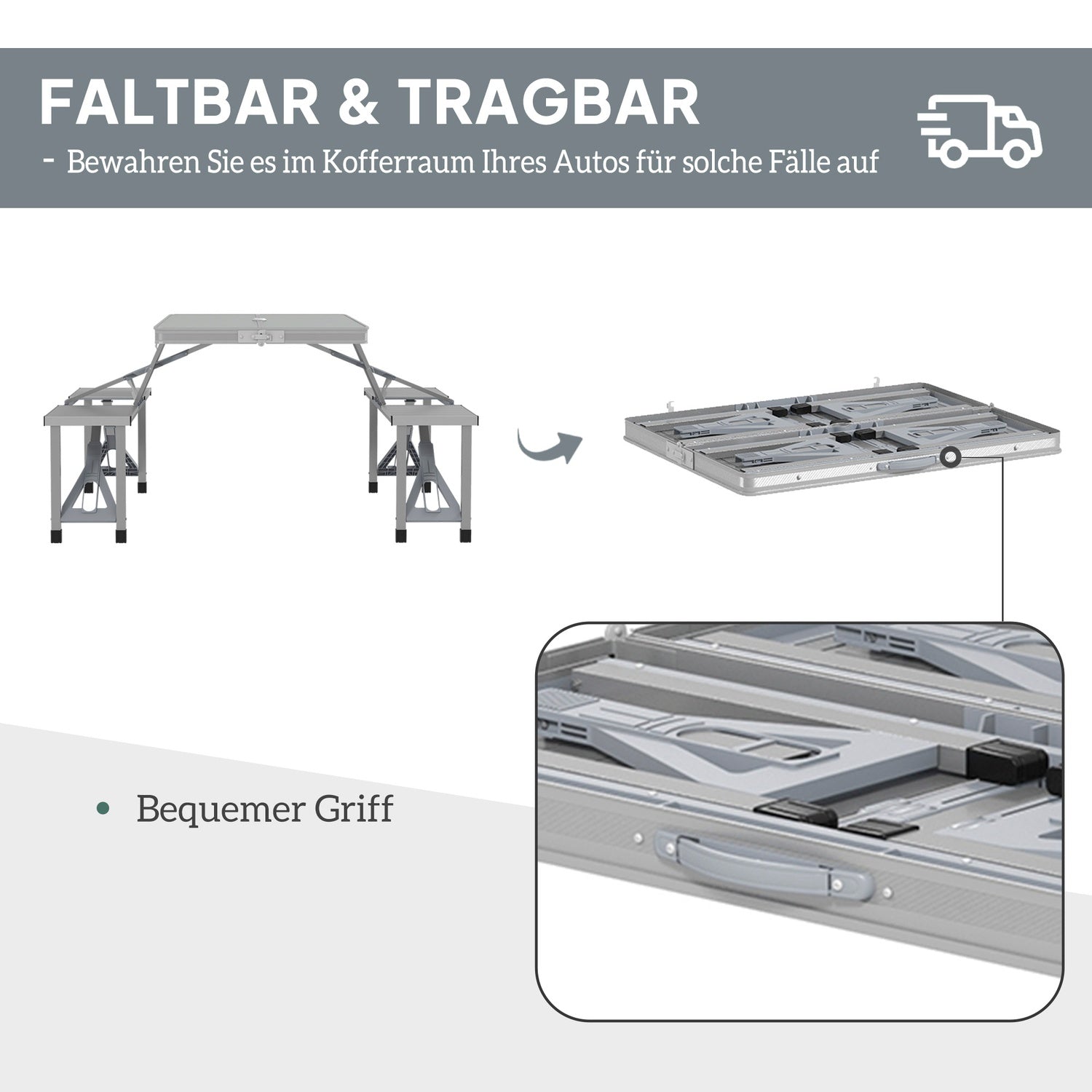 Fällbart campingbord i aluminium med 4 stolar – lätt