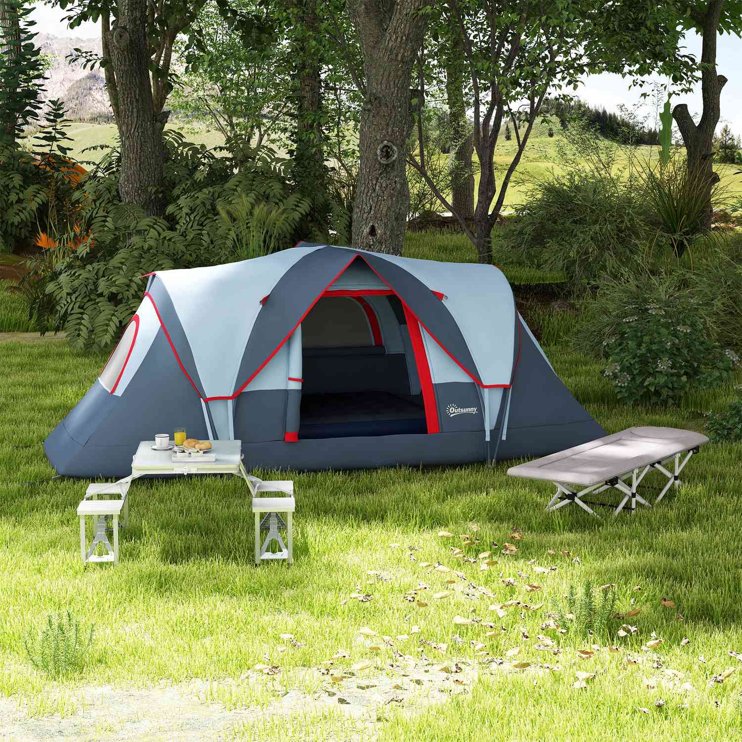 Fällbart campingbord i aluminium med 4 stolar – lätt