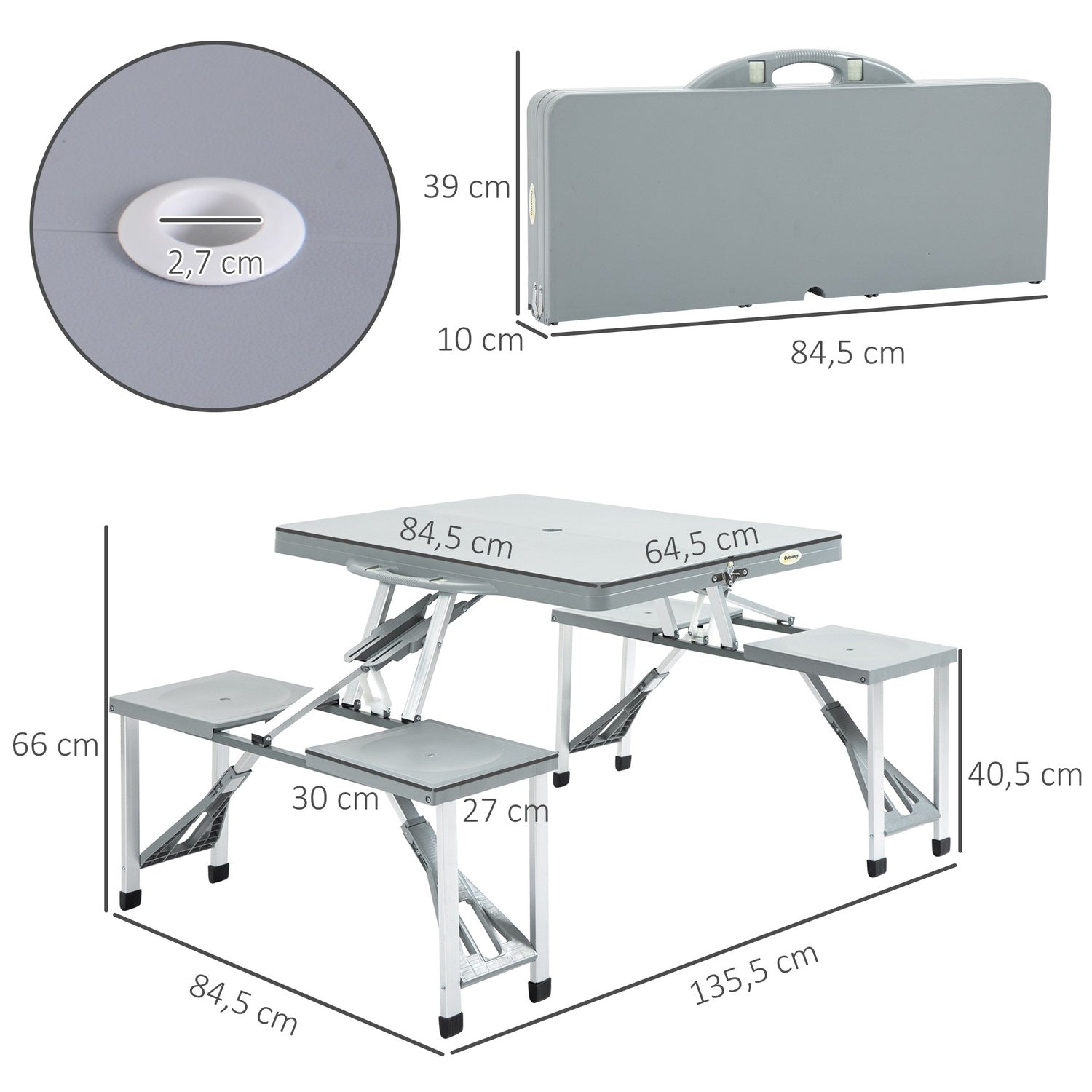 Fällbart camping picknickbord med 4 aluminiumstolar