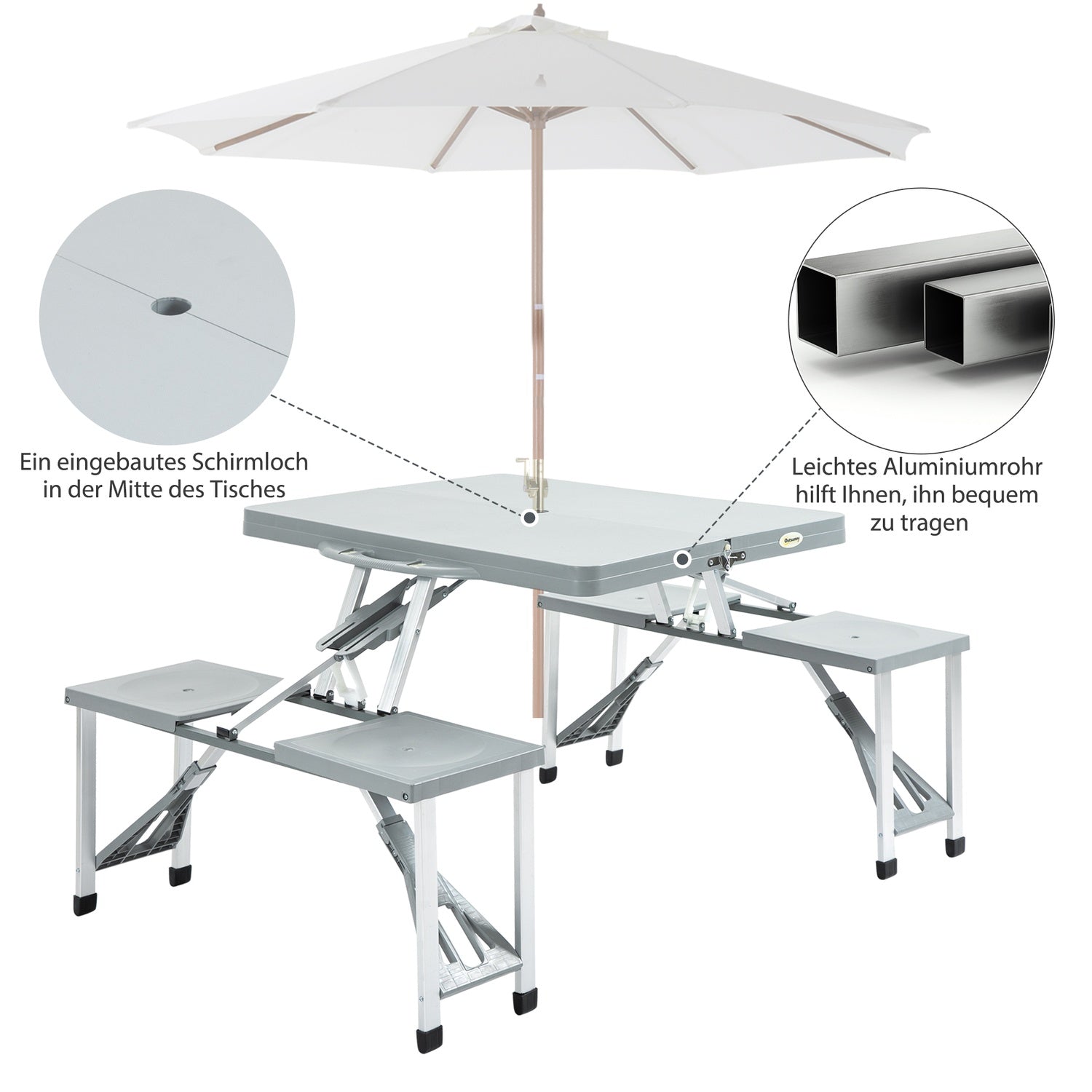 Fällbart camping picknickbord med 4 aluminiumstolar