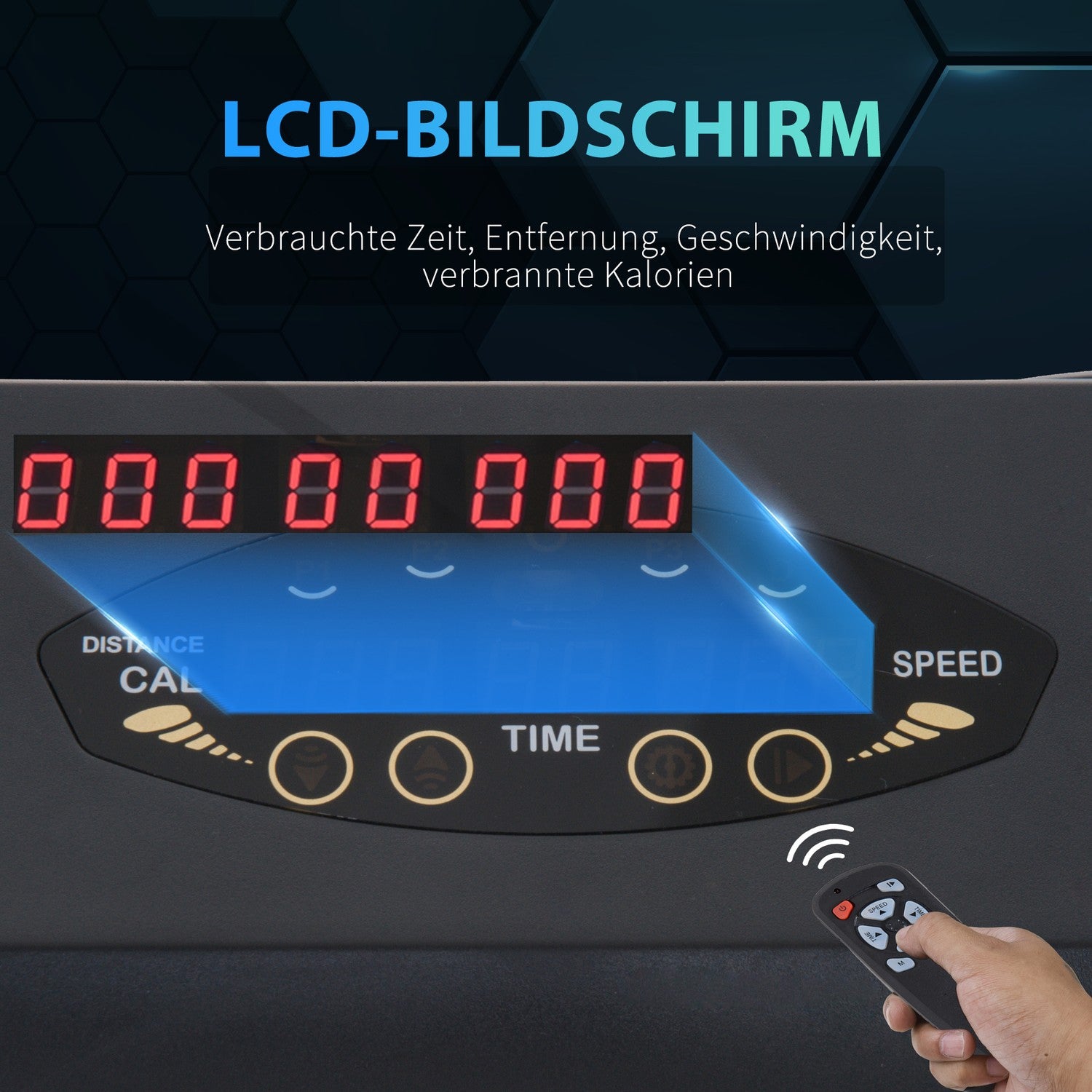 Fällbart elektriskt löpband – LCD-skärm, stål, svart