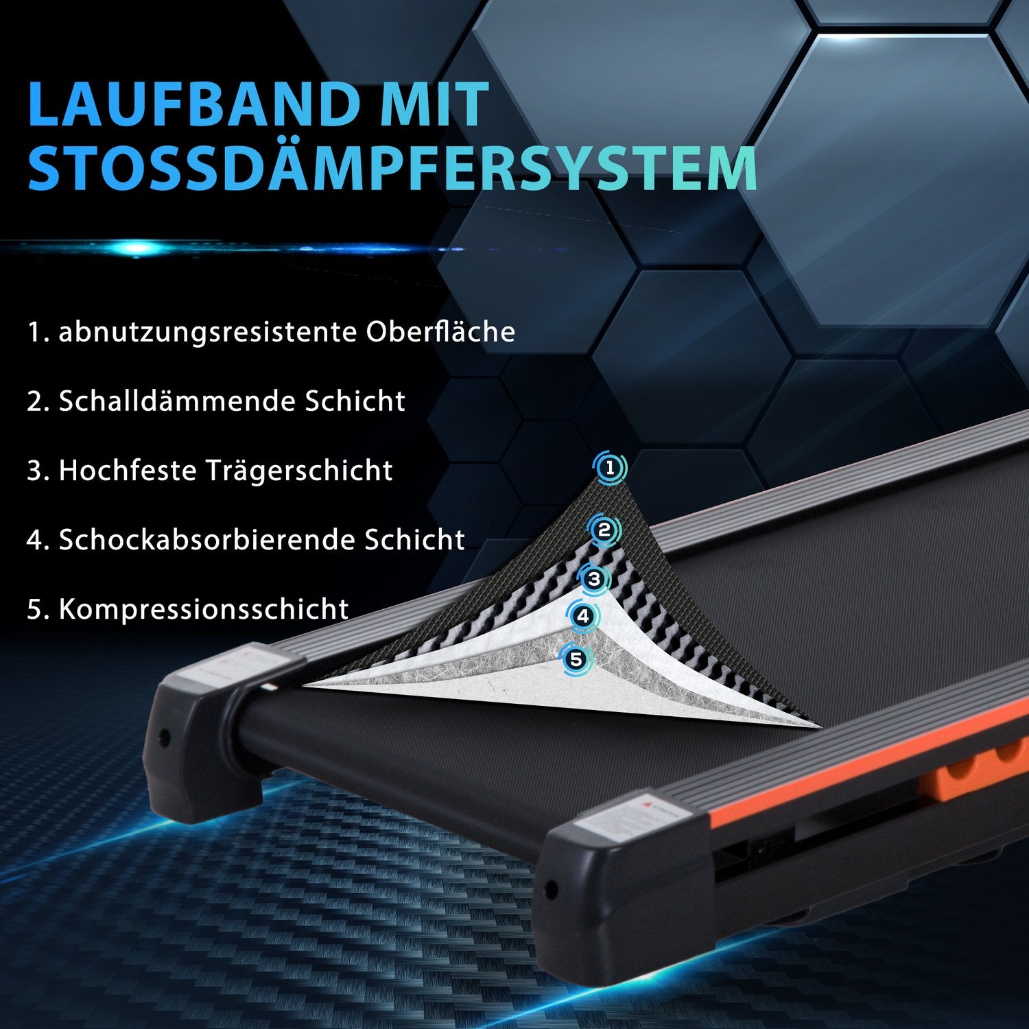Fällbart elektriskt löpband – LCD-skärm, stål, svart