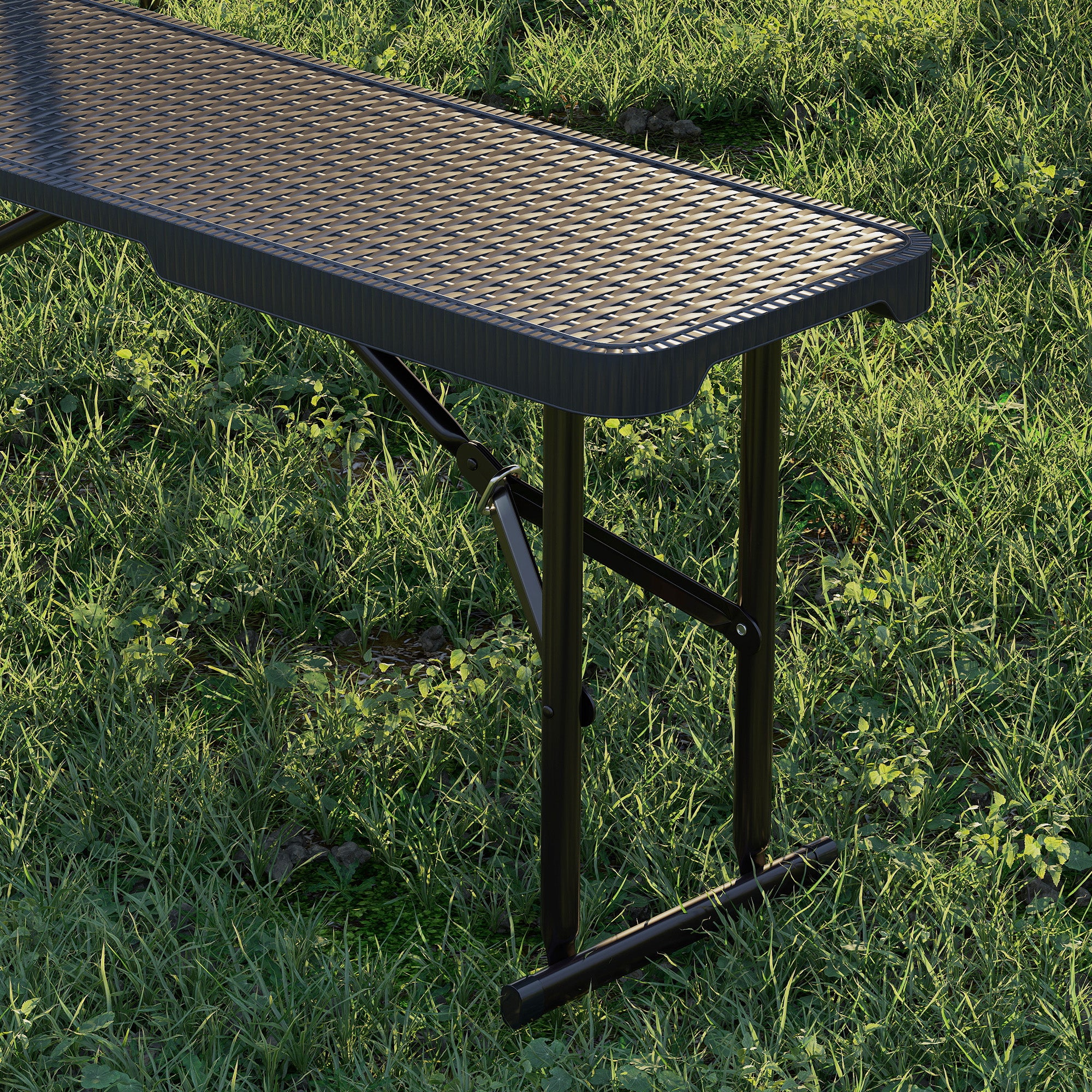 Fällbart picknickbordsset, 3-delat, svart, HDPE & metall
