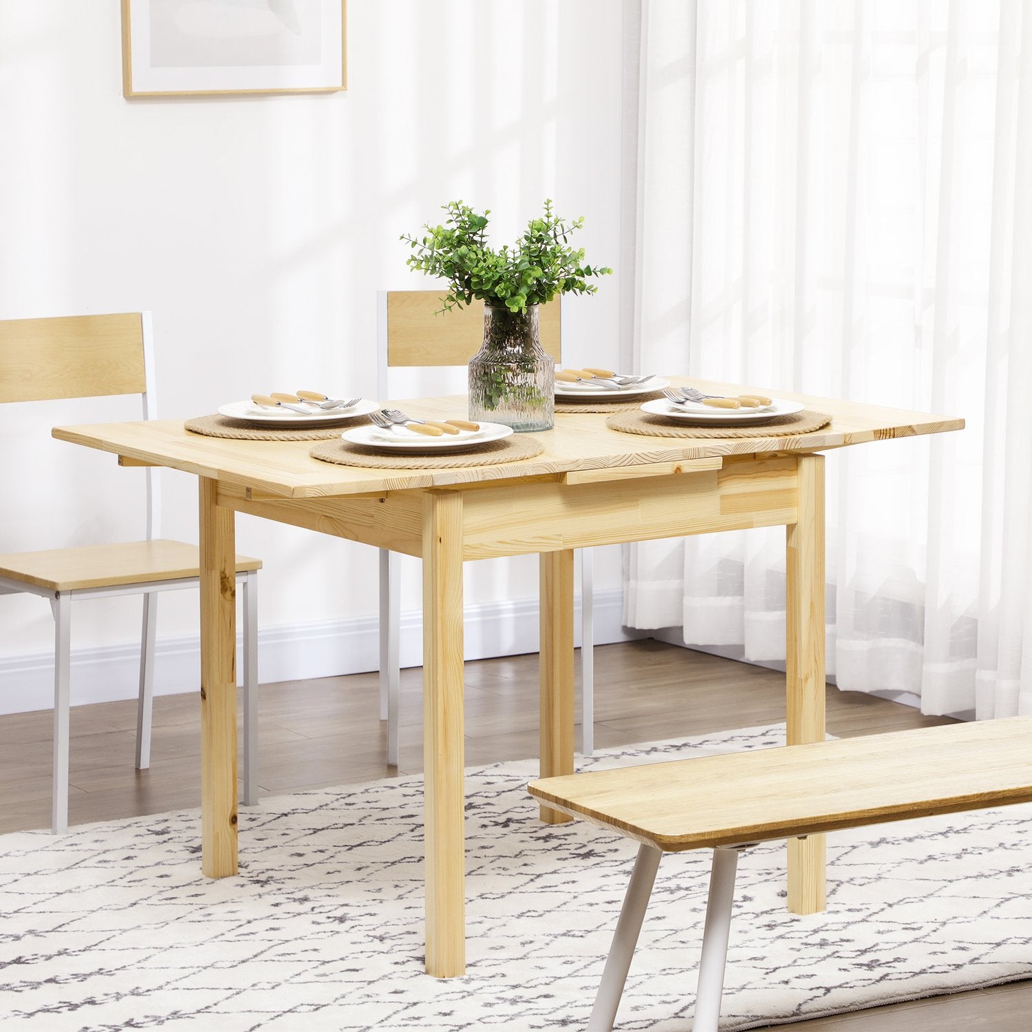 Fällbart träbord för 2-4 personer, naturlig finish, 120x80x75cm
