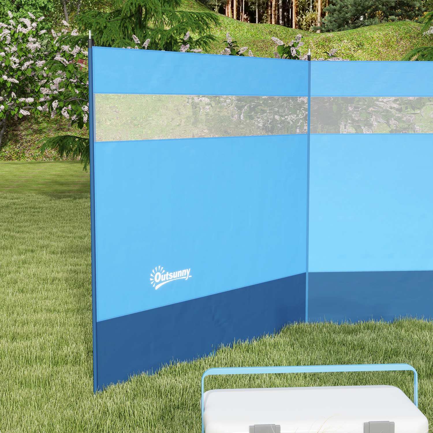 Skládací větrná zástěna s průhledným oknem, 440x140cm, modrá