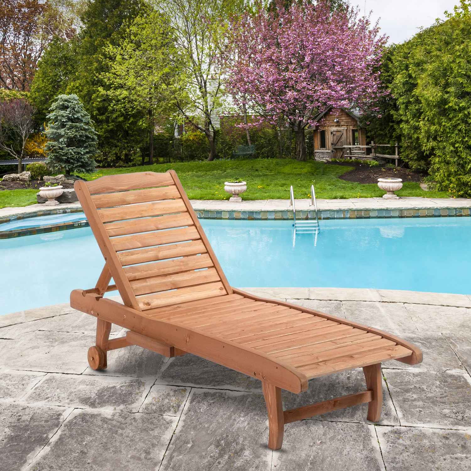 Folding Fir Wood Solstol, Mobil & Portabel – Brun/Röd