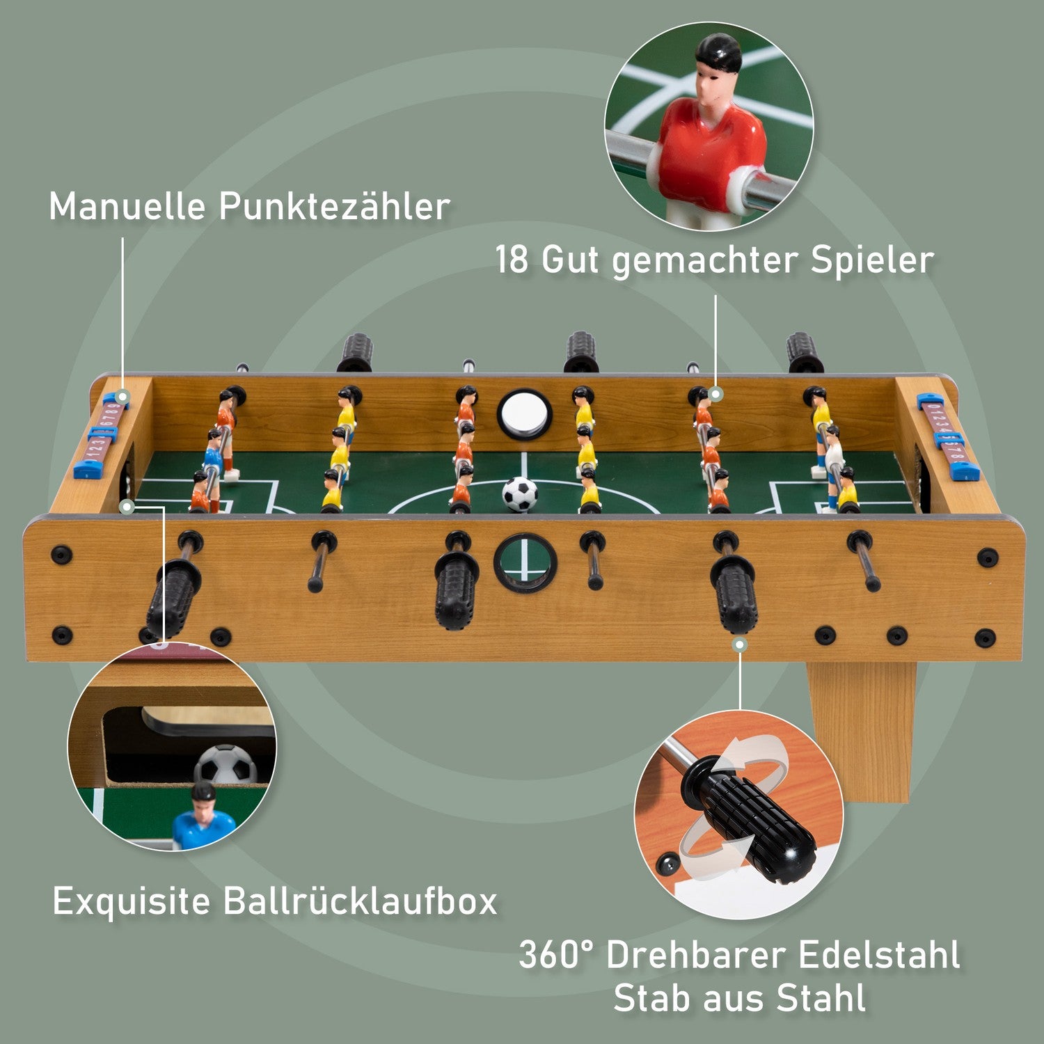 Fotbollsbordsset, kompakt trädesign, 2 bollar, resultattavlor