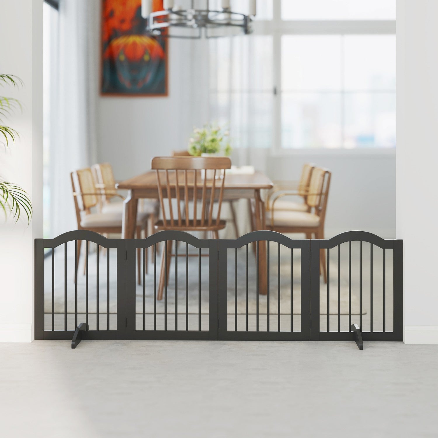 Fristående hundgrind, hopfällbar, 4 paneler, 208x29,5x61 cm, svart