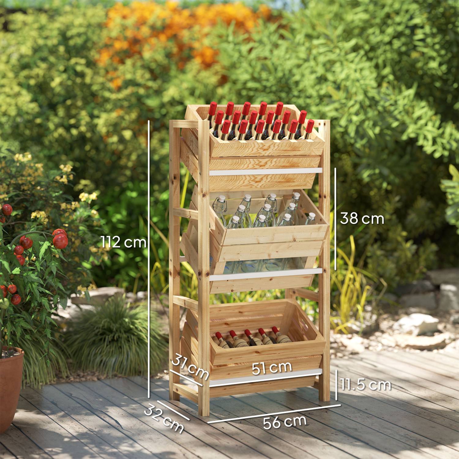 Volně stojící dřevěný box, pojme 3 přepravky, nosnost 150 kg