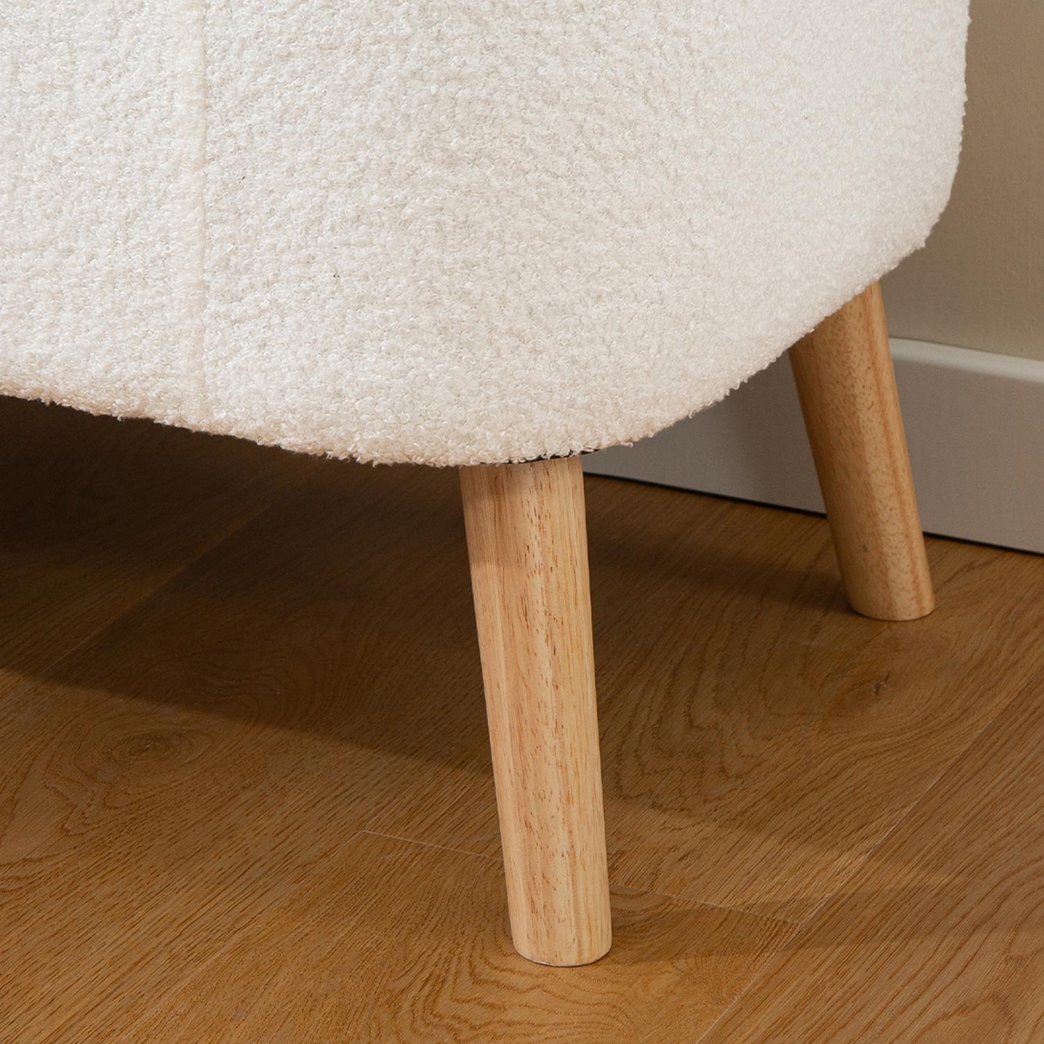 Förvaringsfotpall, 65L, Fleece, Gummiträ, 120x42x45 cm, Kräm