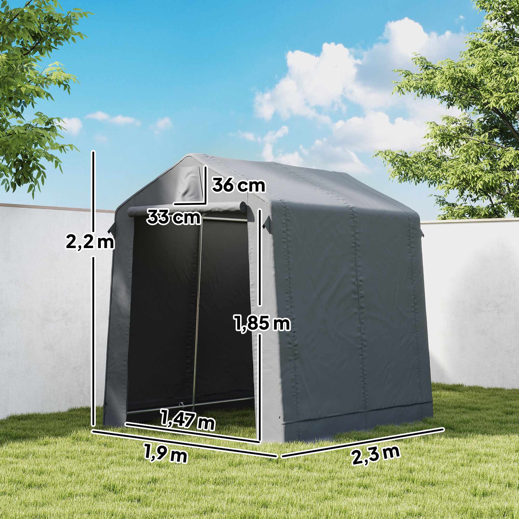 Förvaringstält för utomhusbruk 2,3 x 1,9 m, vattentätt, mörkgrått