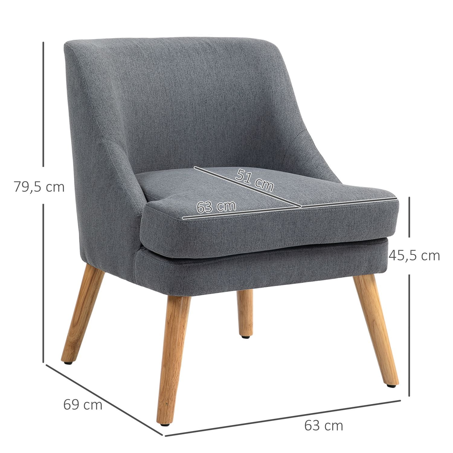 Křeslo lounge s polstrovaným lněným vzhledem, tmavě šedé