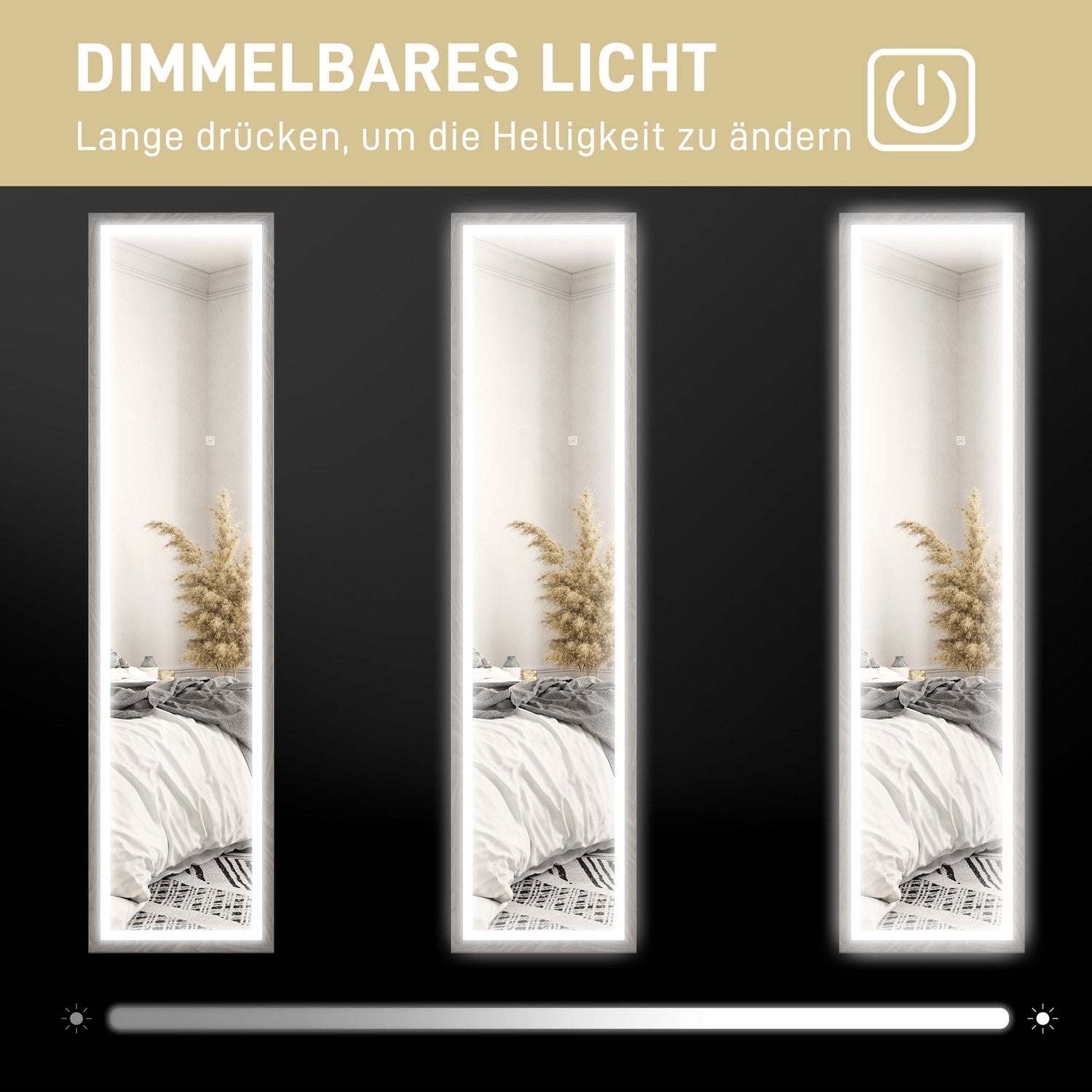 Fullängds LED-spegel, 40x160 cm, Touch Control, Dimbar
