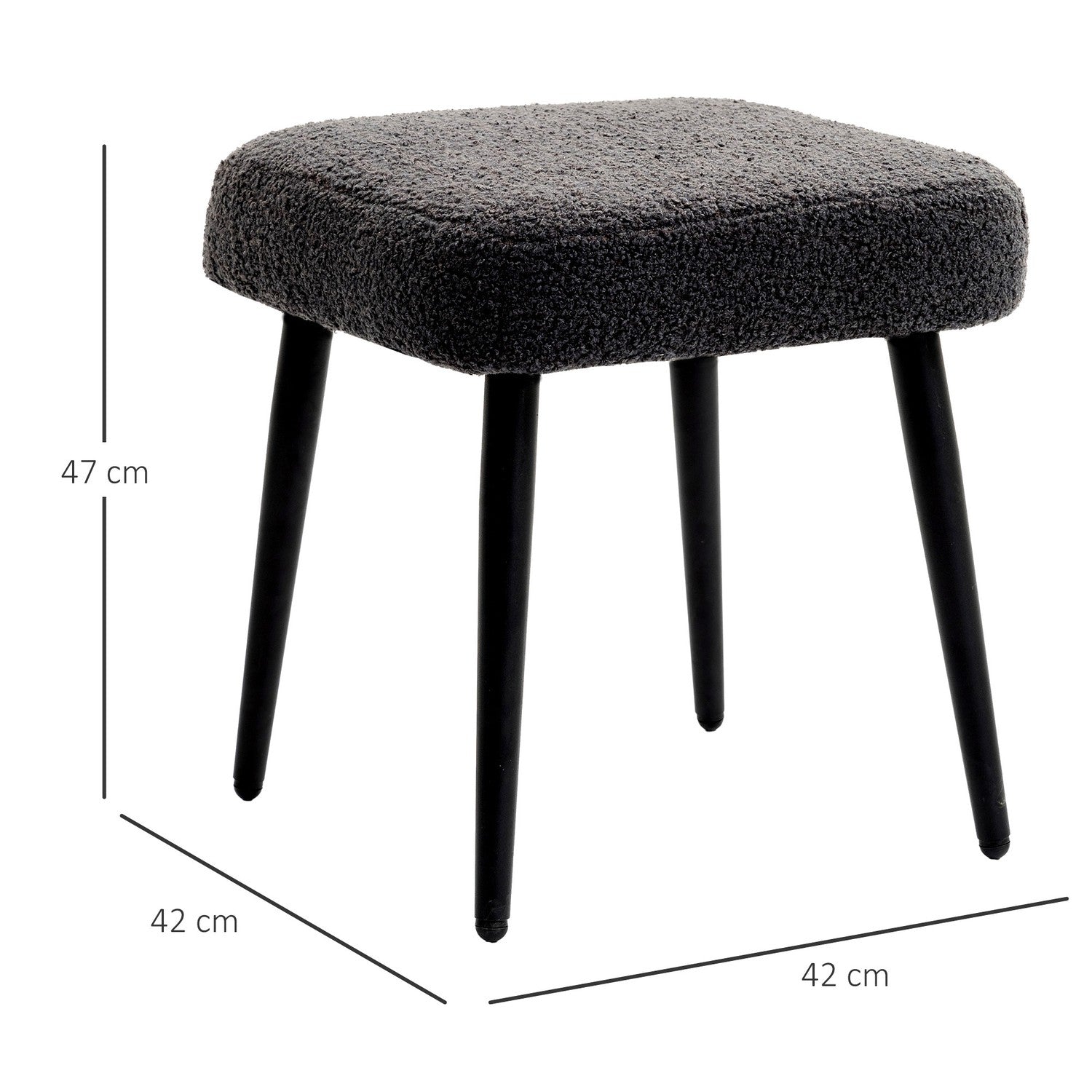 Fyrkantig fotpall, kashmirlook, stålben, mörkgrå