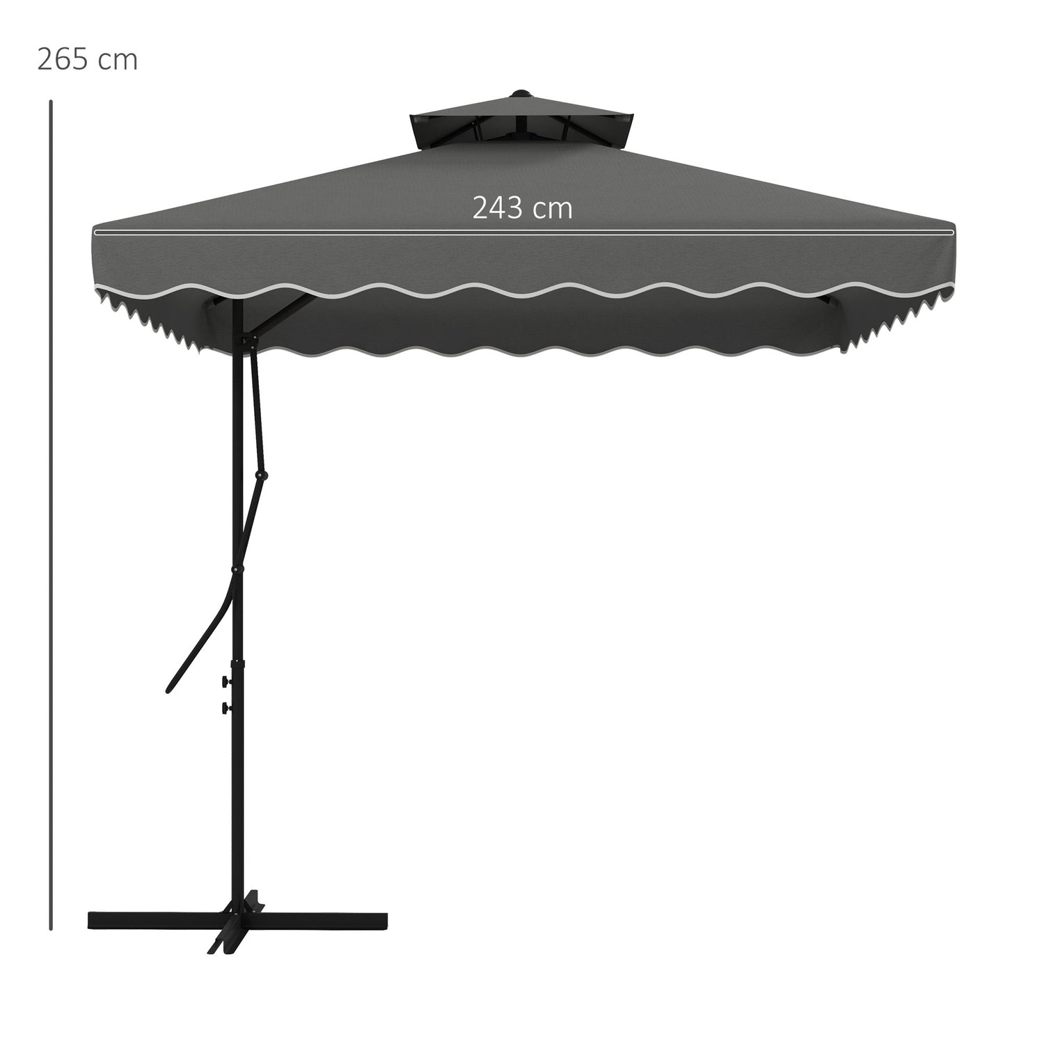 Fyrkantigt Balkongparasoll, 243cm, UV-skydd, Mörkgrå