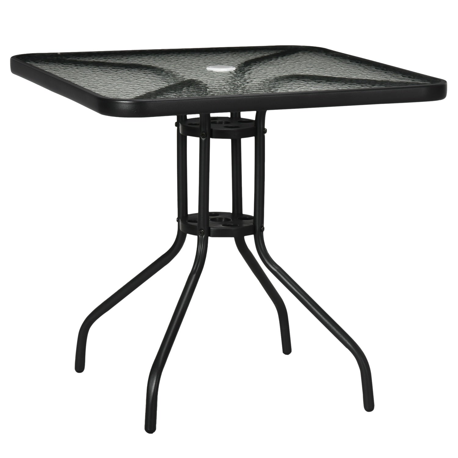 Čtvercový kovový zahradní stůl, 76 × 76 cm, odolný proti povětrnostním vlivům, černý