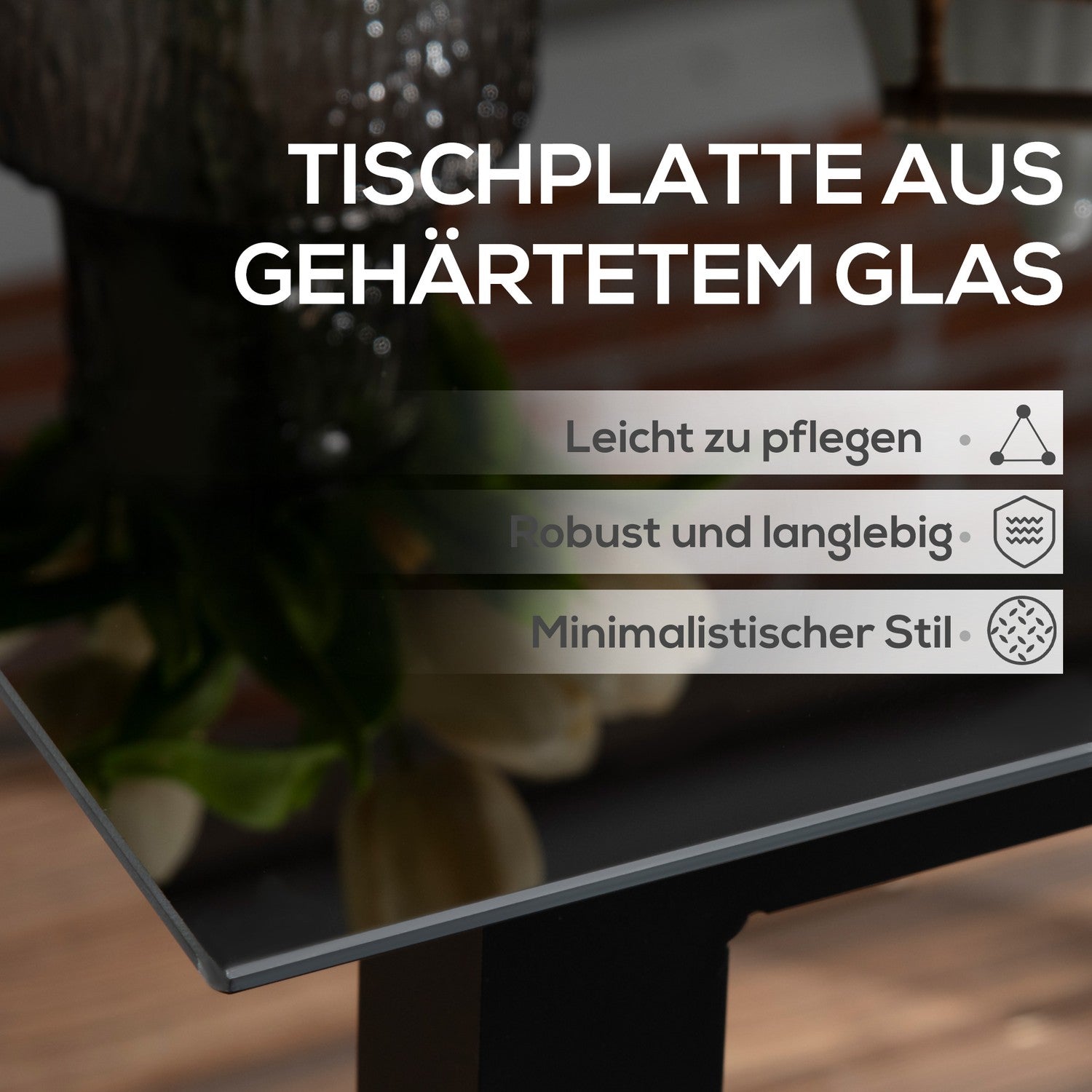 Fyrkantigt uteplatsbord i aluminium, skiva i härdat glas, säten 4