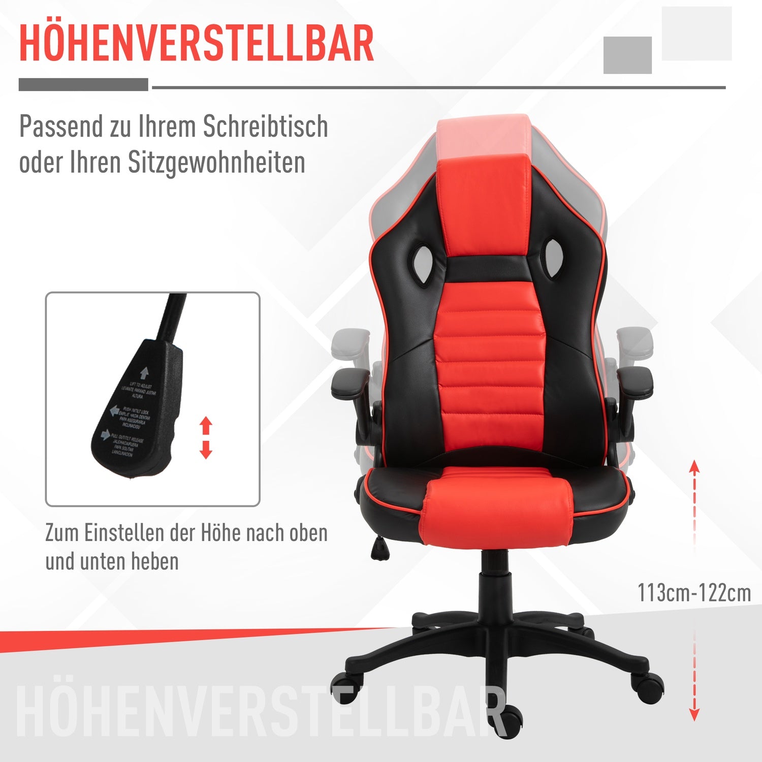 Gaming Racing Stol, Ergonomisk, Justerbar, Röd & Svart