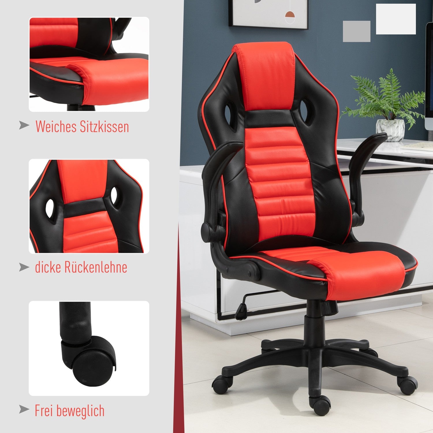 Gaming Racing Stol, Ergonomisk, Justerbar, Röd & Svart