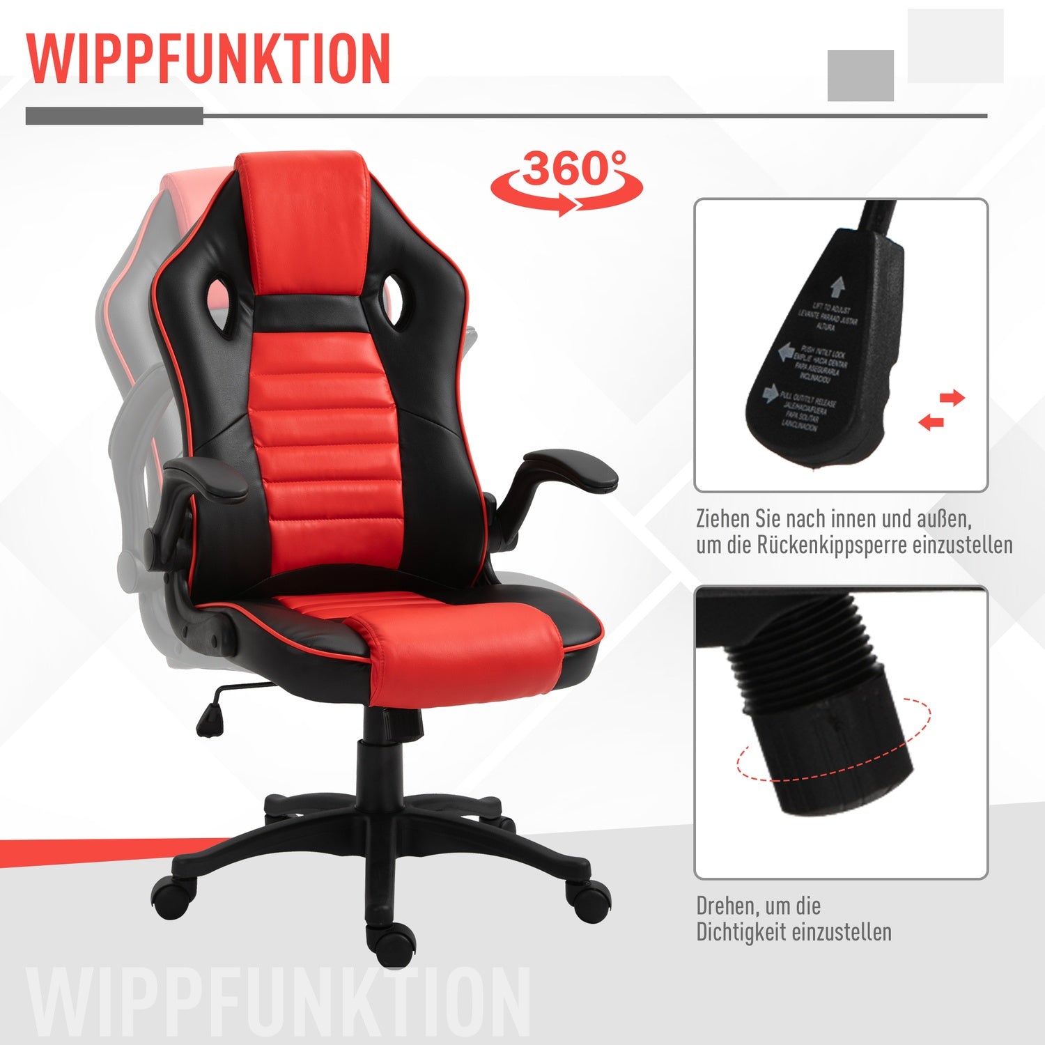 Gaming Racing Stol, Ergonomisk, Justerbar, Röd & Svart