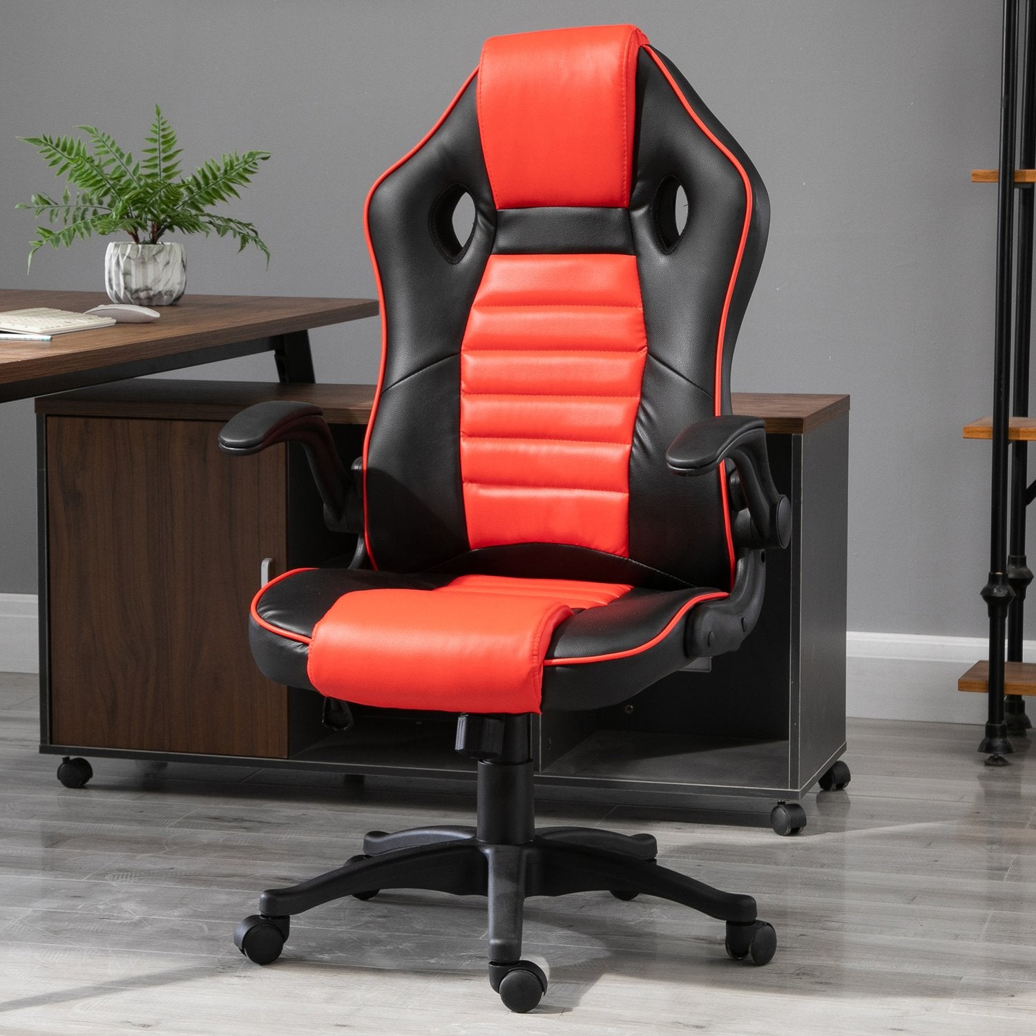 Gaming Racing Stol, Ergonomisk, Justerbar, Röd & Svart