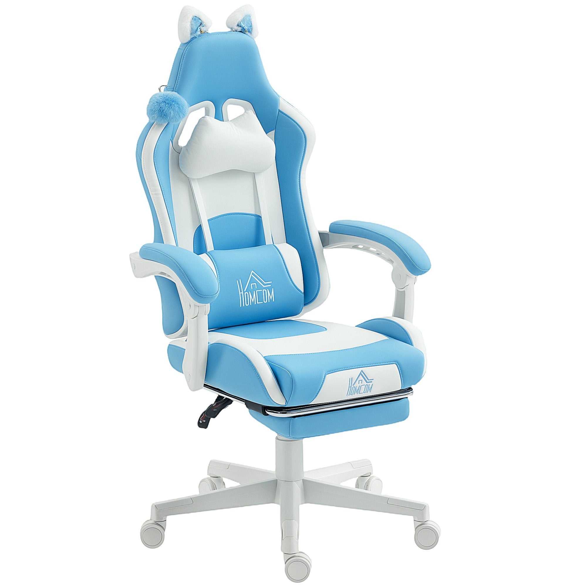 Gamingstol med kattöron, 135 cm lutbar, fotstöd