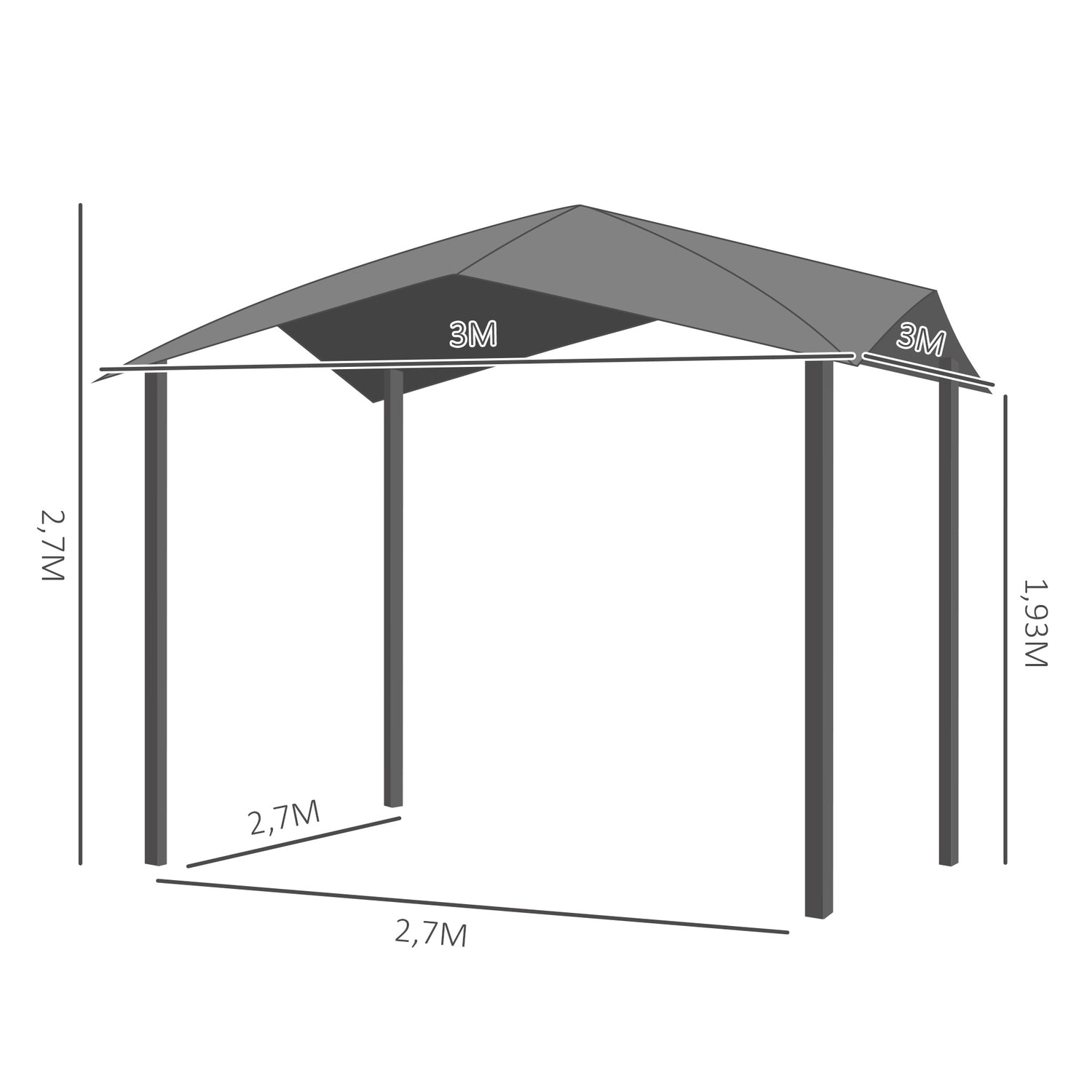 Garden Gazebo 3x3M, Solskydd, Metall/Polyester
