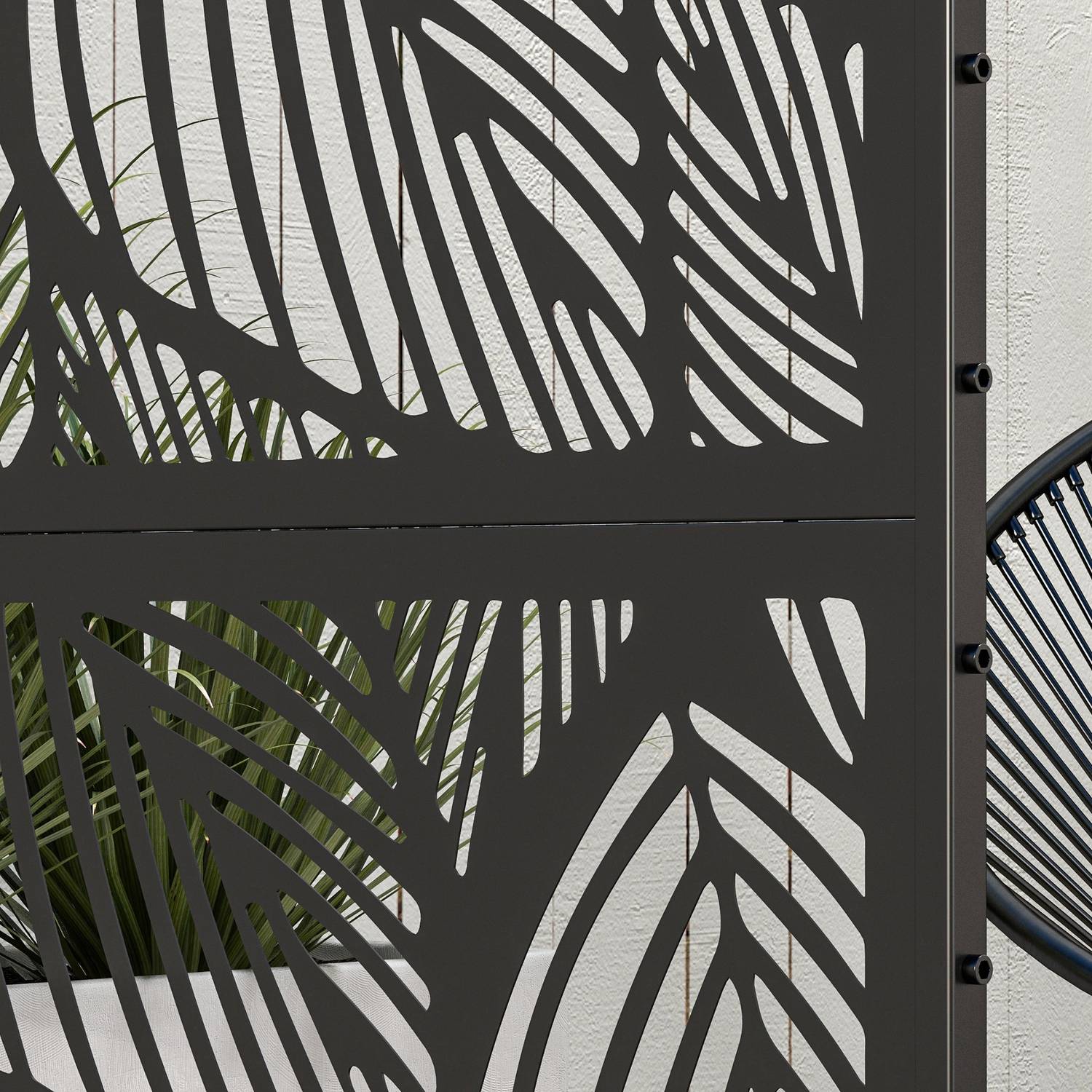 Garden Leaf Pattern Steel Privacy Screen, 122x198cm