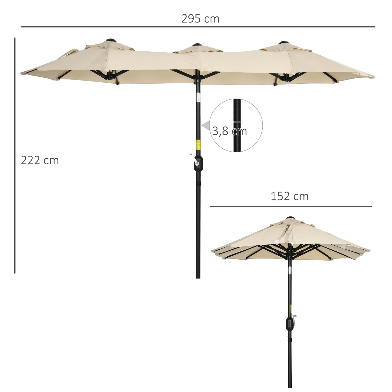 Garden Market Paraply, 285x147cm, Tilt & Wind Roof