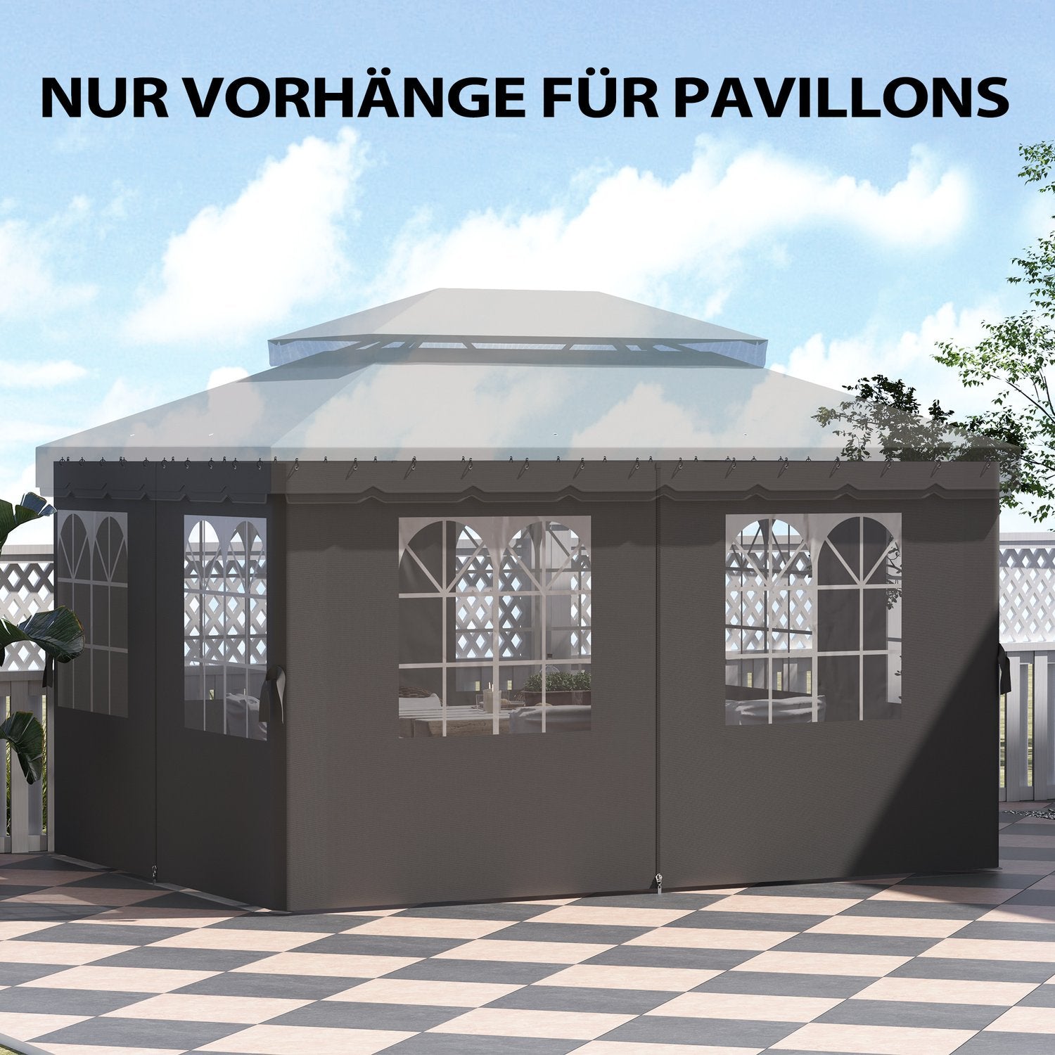 Gazebo sidopaneler, 4 mörkgrå polyesterväggar, 3x4m