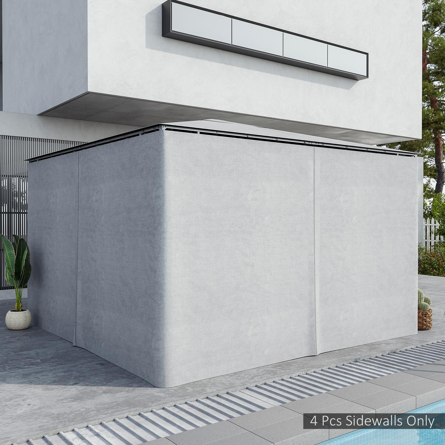 Boční panely k altánu, světle šedý polyester, 3 × 4 m, sada 4 kusů