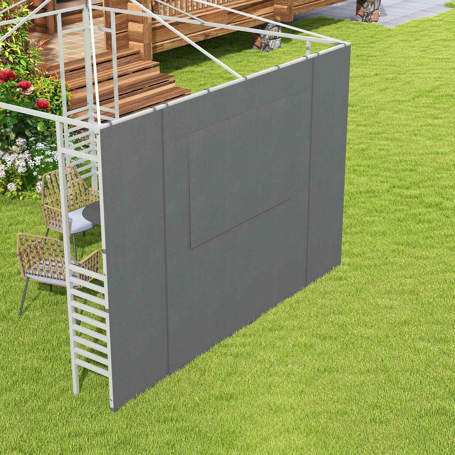 Gazebo sidoväggar, nätfönster, mörkgrå, 2,95x2,95M