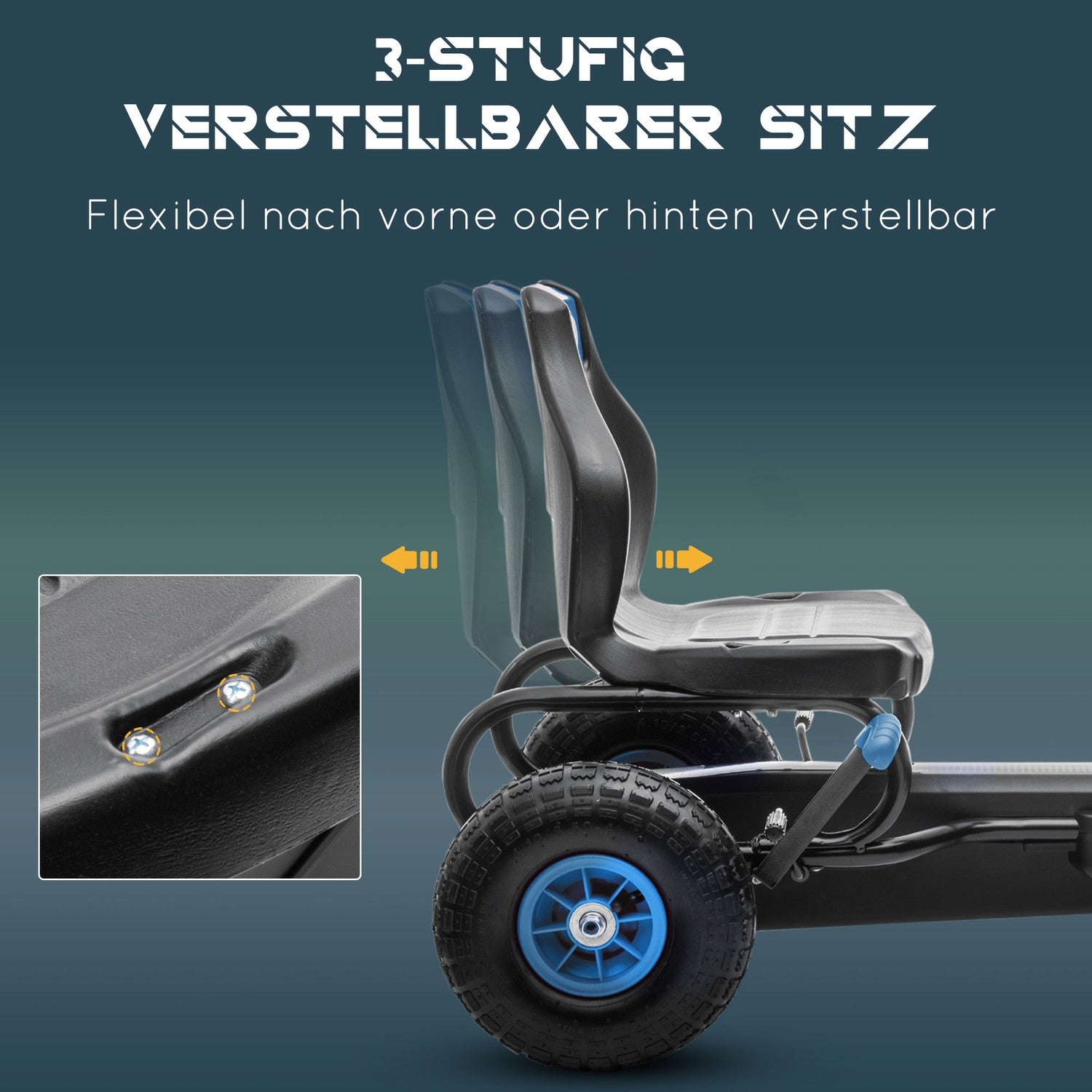 Gokart för barn med justerbar sits, gummidäck och broms