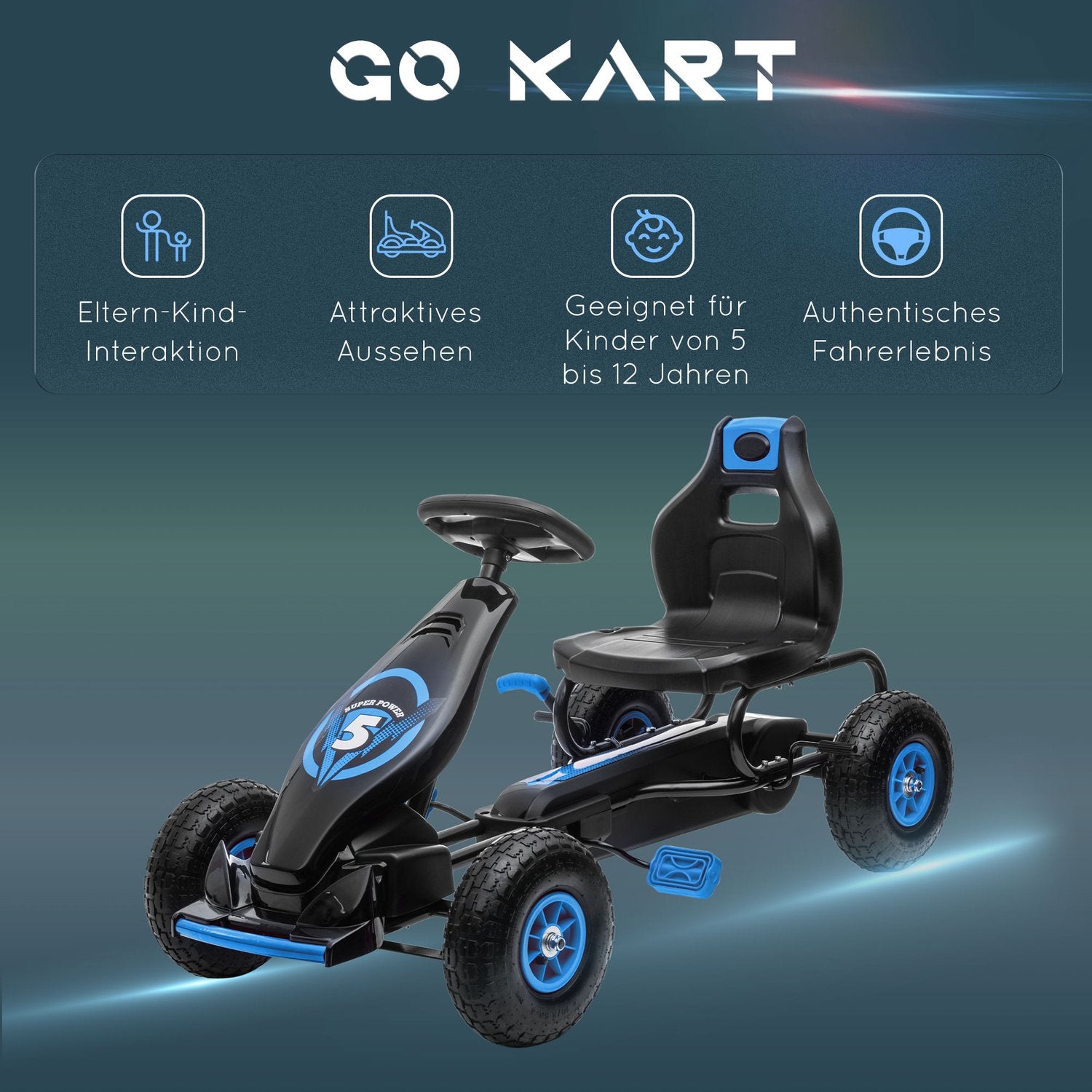 Gokart för barn med justerbar sits, gummidäck och broms