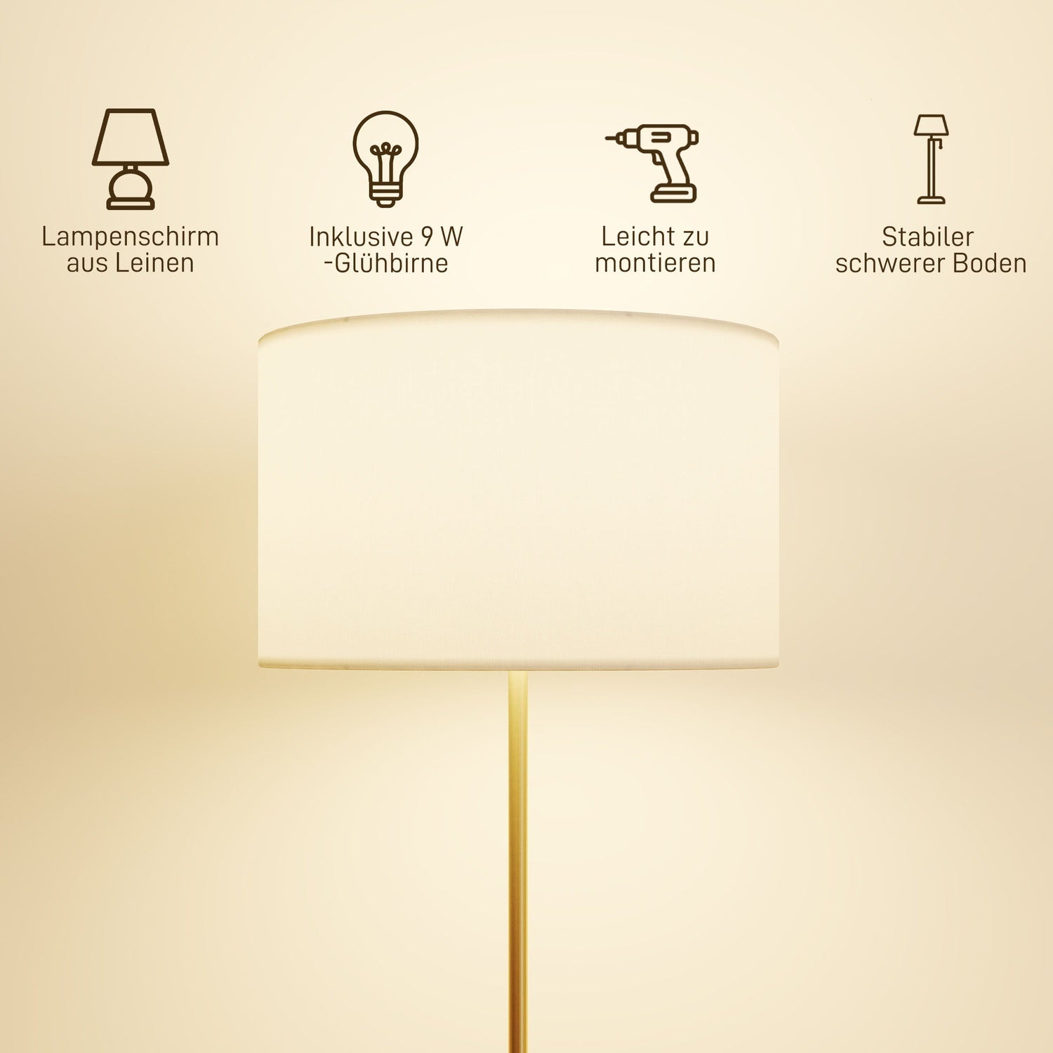 Golvlampa med fjärrkontroll, justerbar höjd, tygskärm