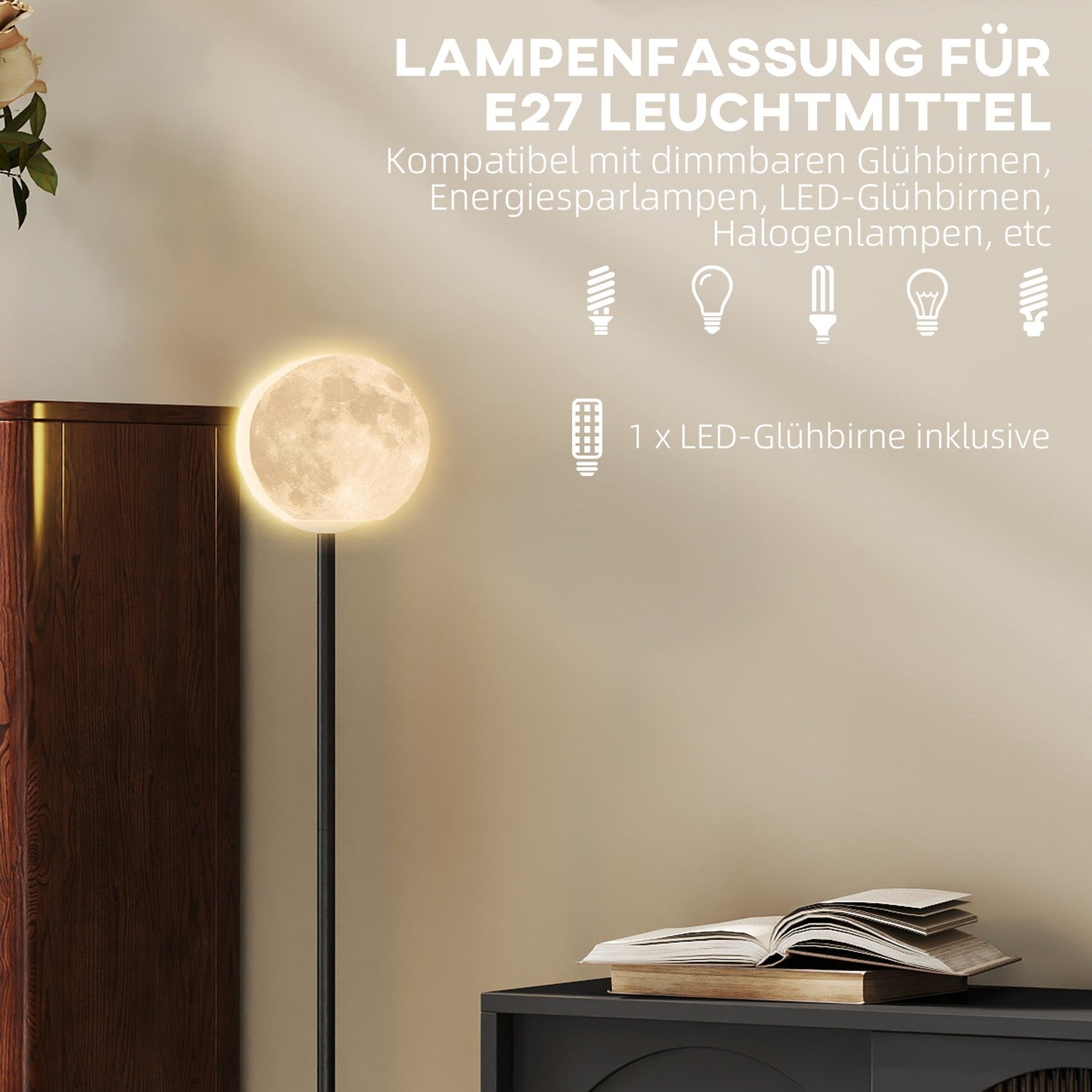 Golvlampa med månskydd, fotkontakt, 3 färgtemp