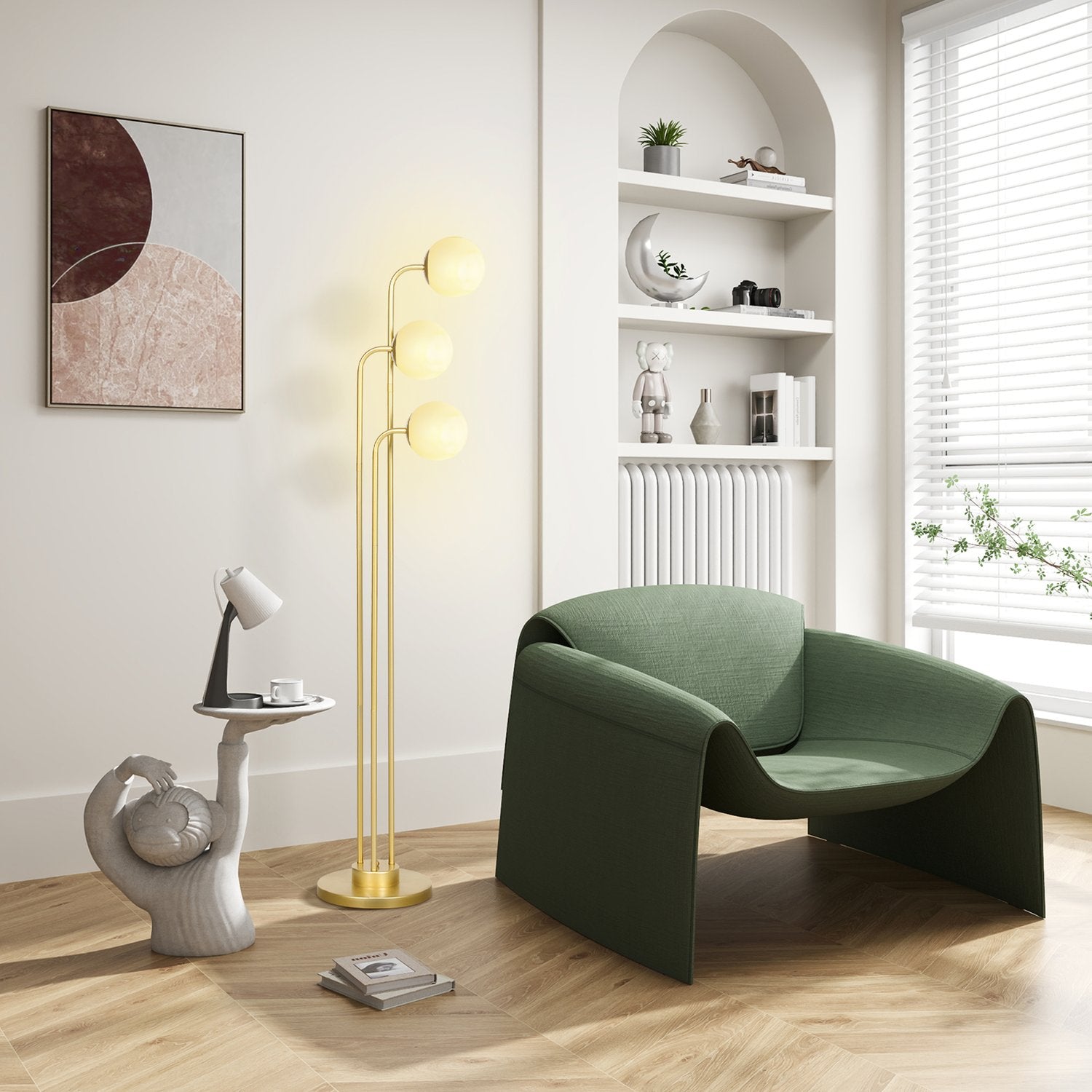 Stojací lampa s otočnými stínidly – 120W, zlatá, 1,65m