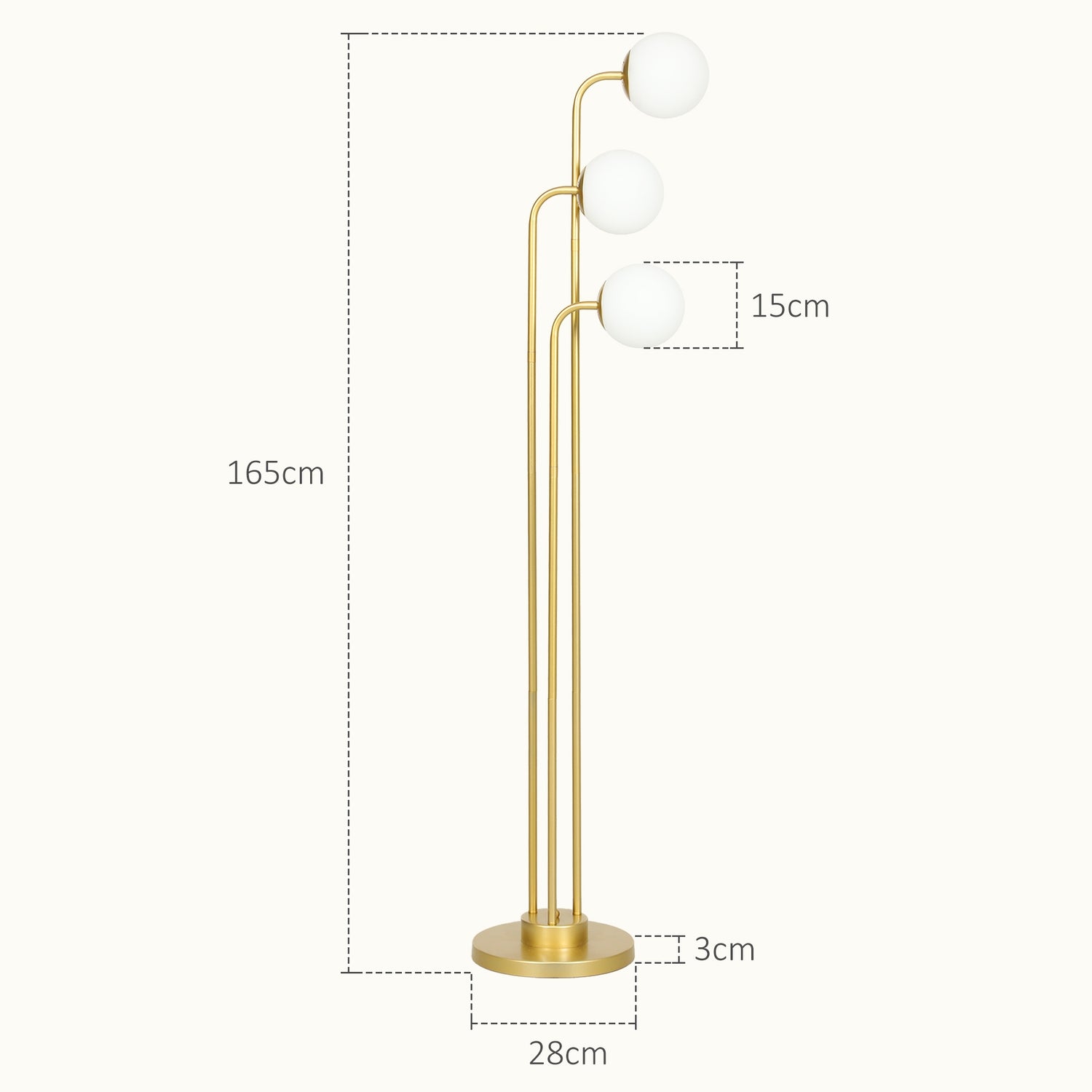 Stojací lampa s otočnými stínidly – 120W, zlatá, 1,65m