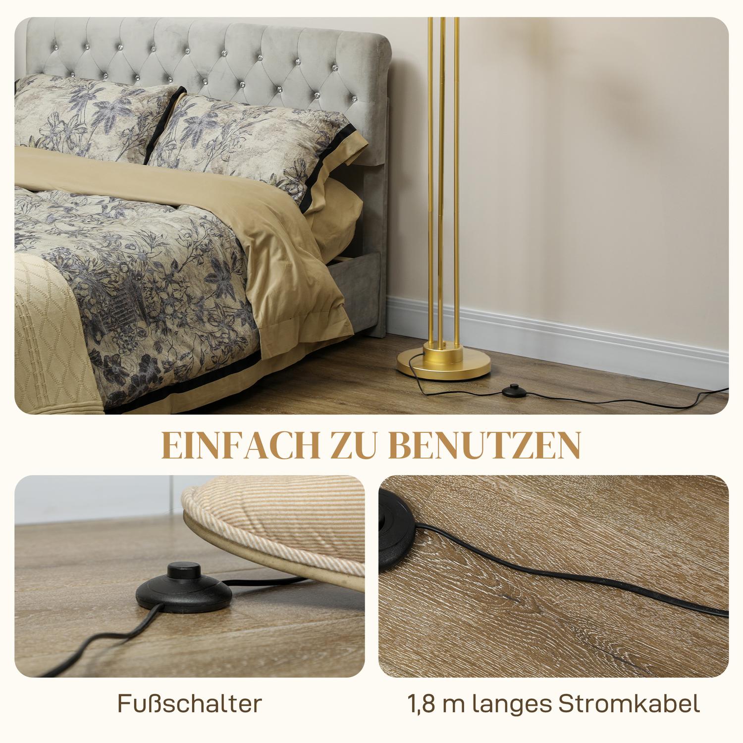 Stojací lampa s otočnými stínidly – 120W, zlatá, 1,65m