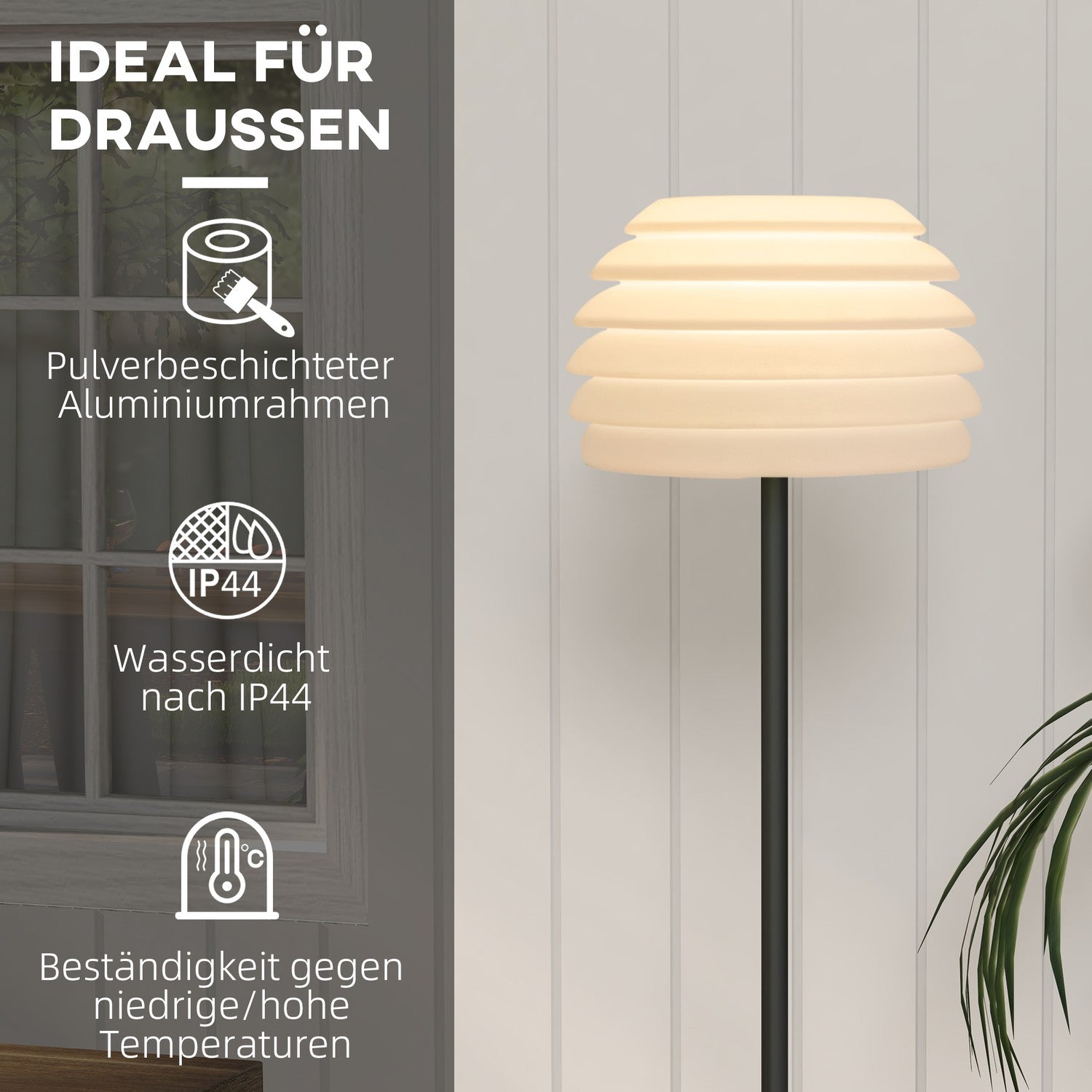 Venkovní a vnitřní stojací lampa, přenosná a stmívatelná, IP44, černá