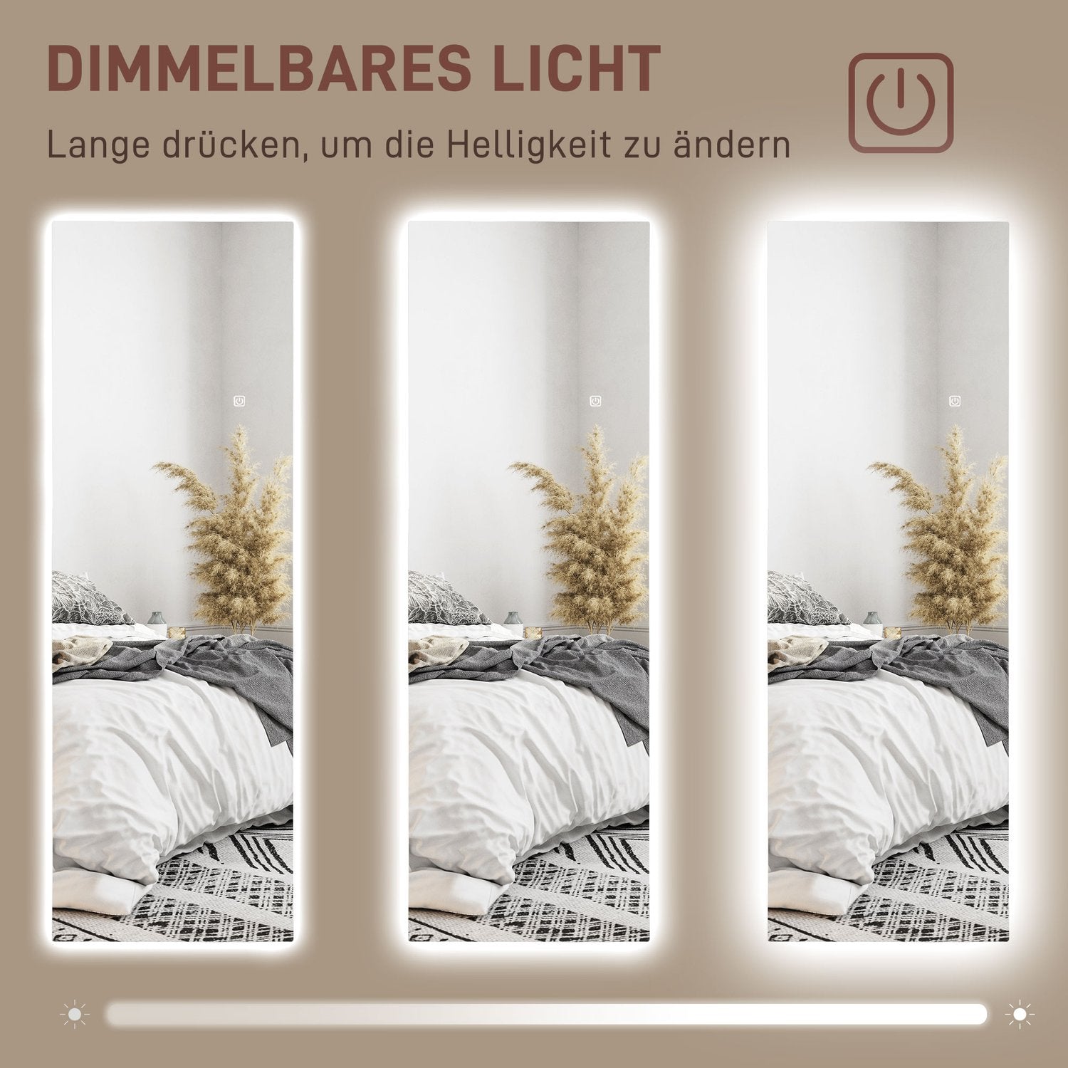 Stojací zrcadlo s LED osvětlením, dotykové ovládání, 40x120 cm