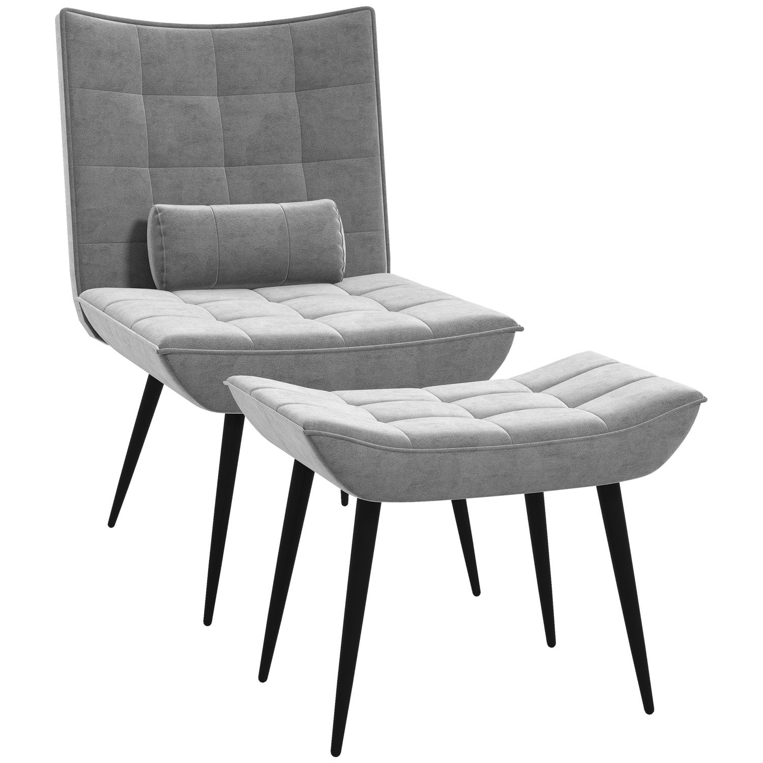 Grå Relax Stol & Ottoman Set, Sammetsklädsel, bekväma kuddar