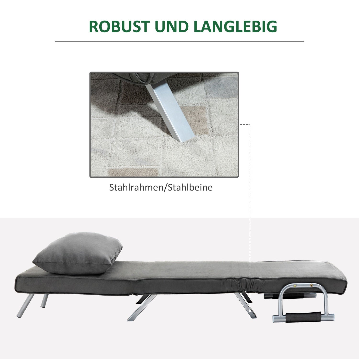 Grå bäddsoffa i konstläder – 3-i-1 gästsäng, schäslong