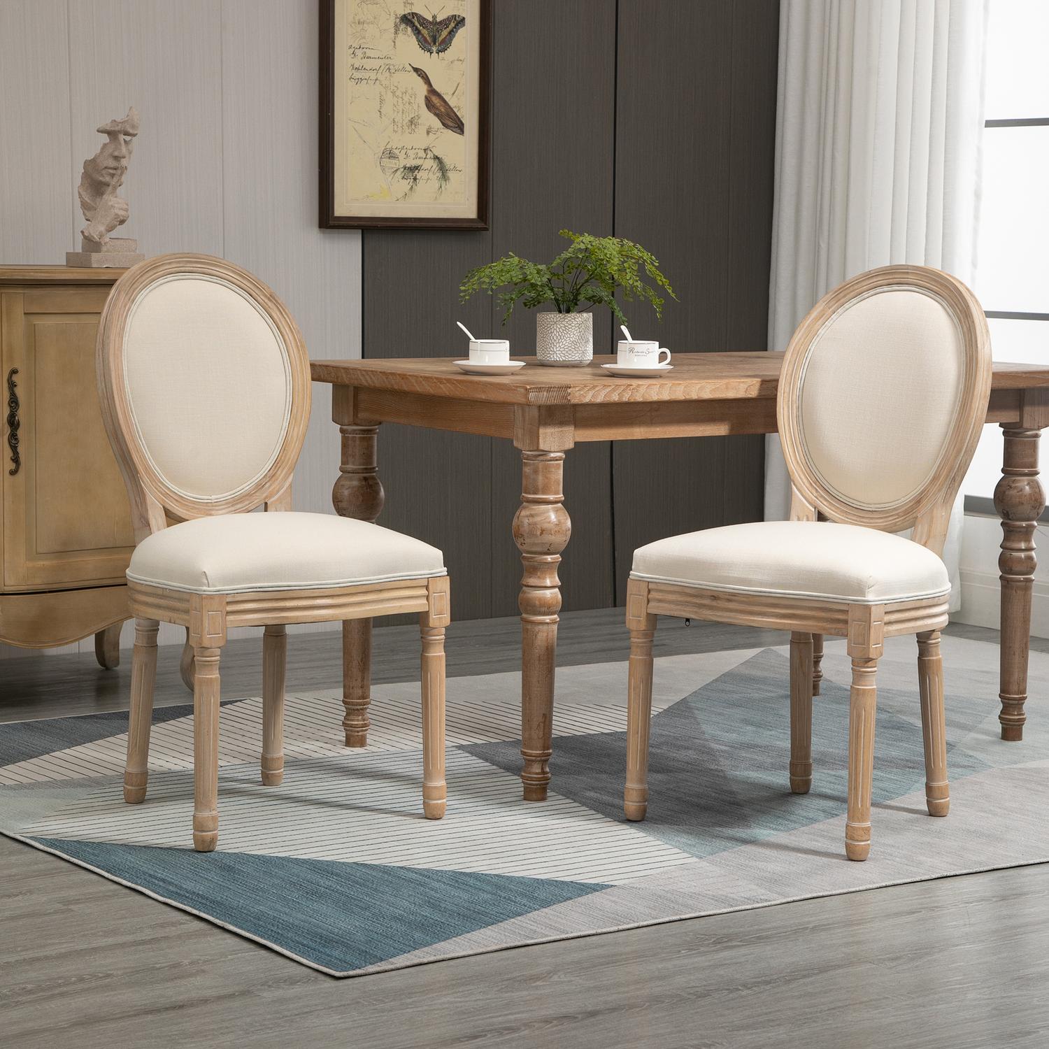 Gräddvita stoppade matstolar, set om 2 – Linen Touch