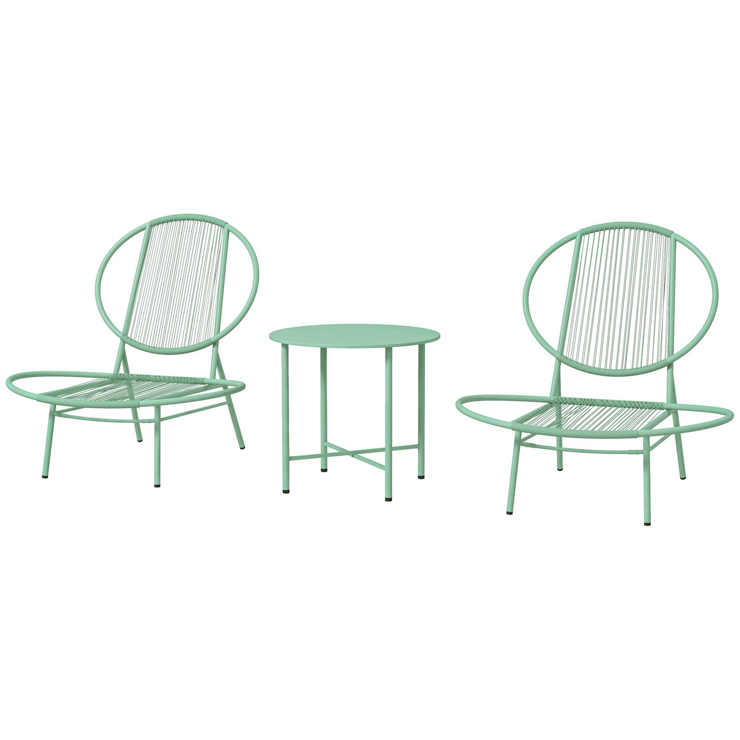 Zelená ocelová bistro sada – židle odolné vůči povětrnostním vlivům a ergonomické