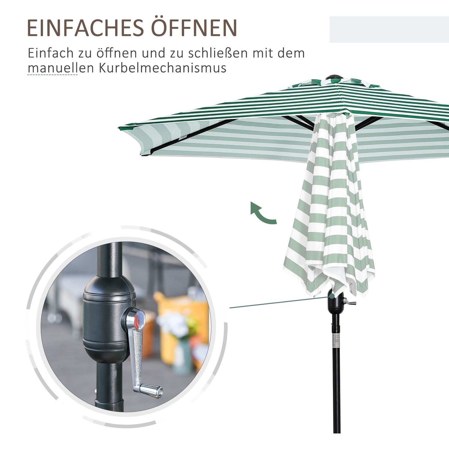 Green Stripe Steel Garden Parasoll – Ø230 x 216 cm