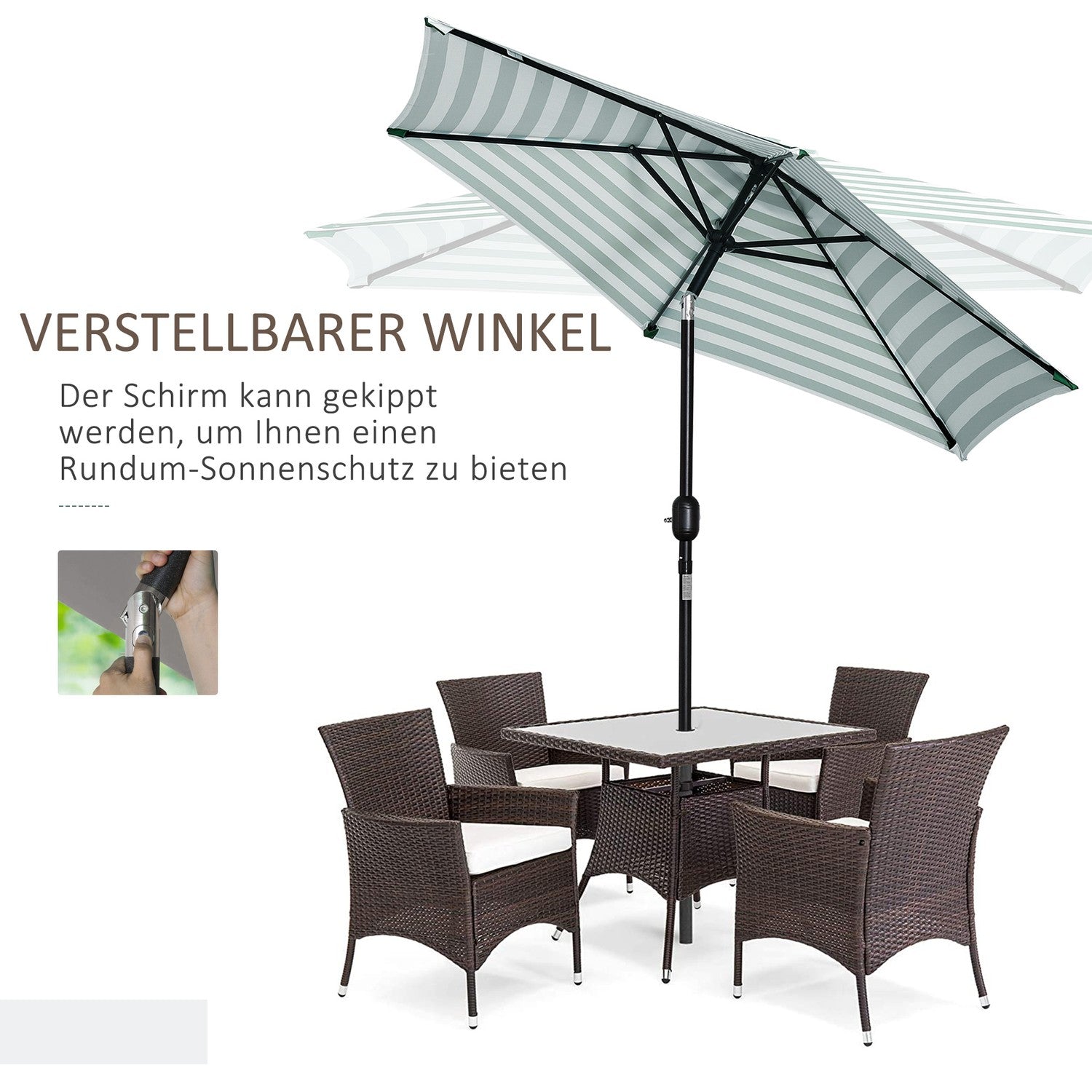 Green Stripe Steel Garden Parasoll – Ø230 x 216 cm